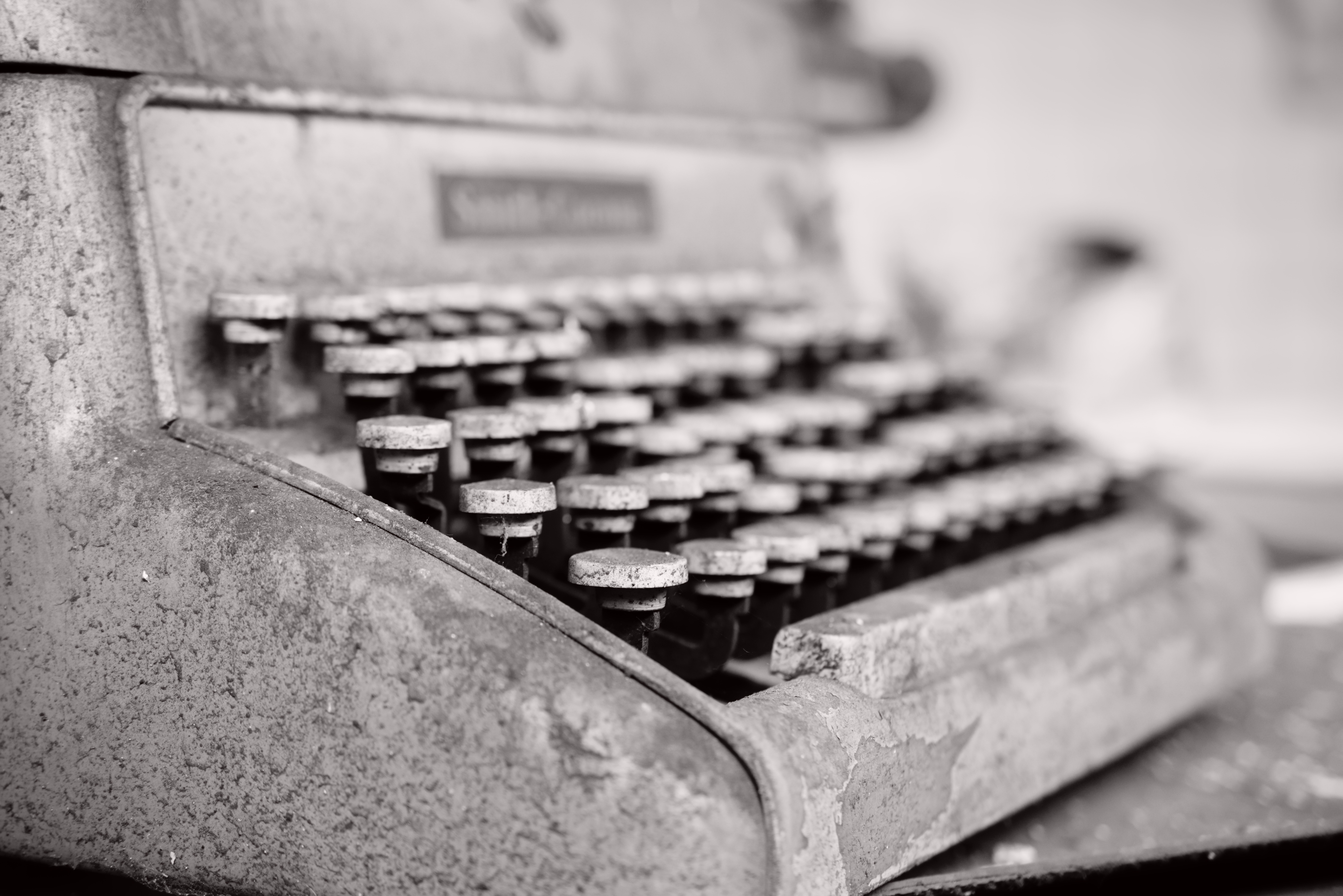 man made, typewriter, black & white, close up
