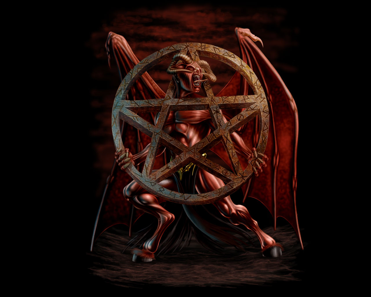 demon, dark, occult, pentagram phone background