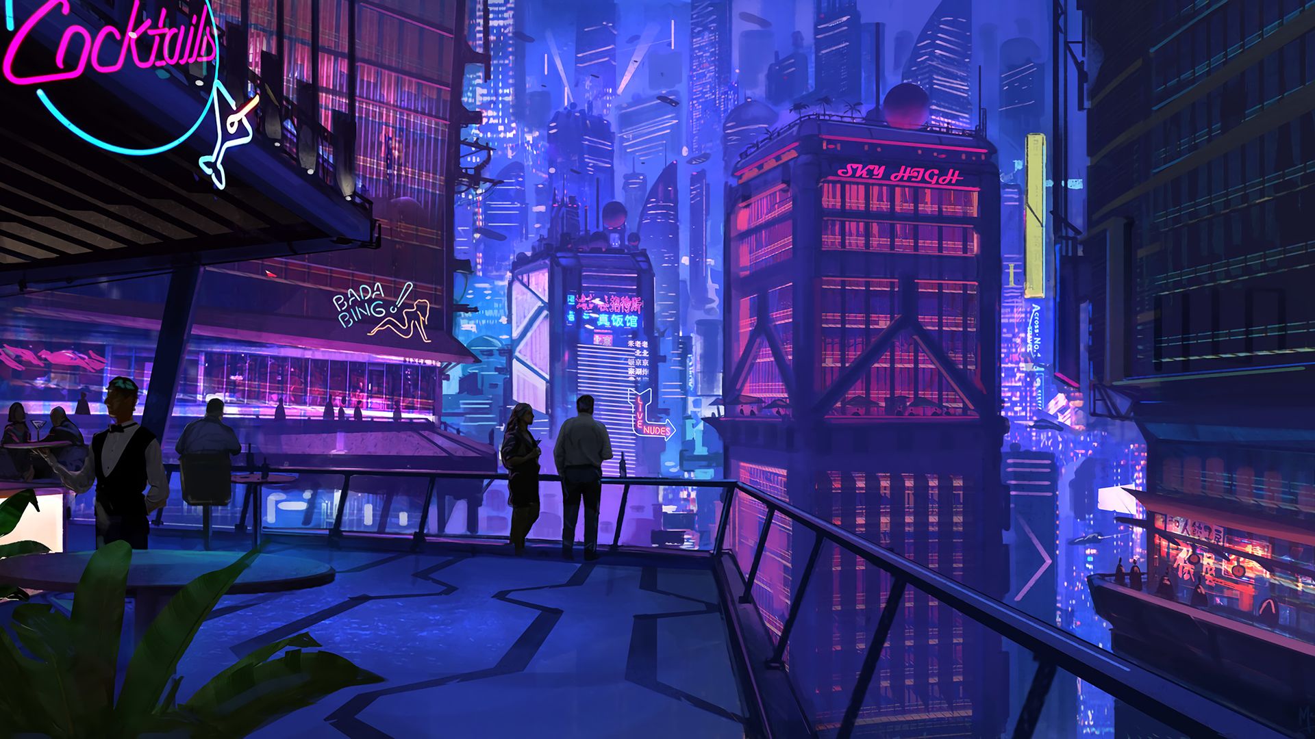 Mobile wallpaper: Night, City, Cyberpunk, Sci Fi, Rooftop, 927787 download  the picture for free.
