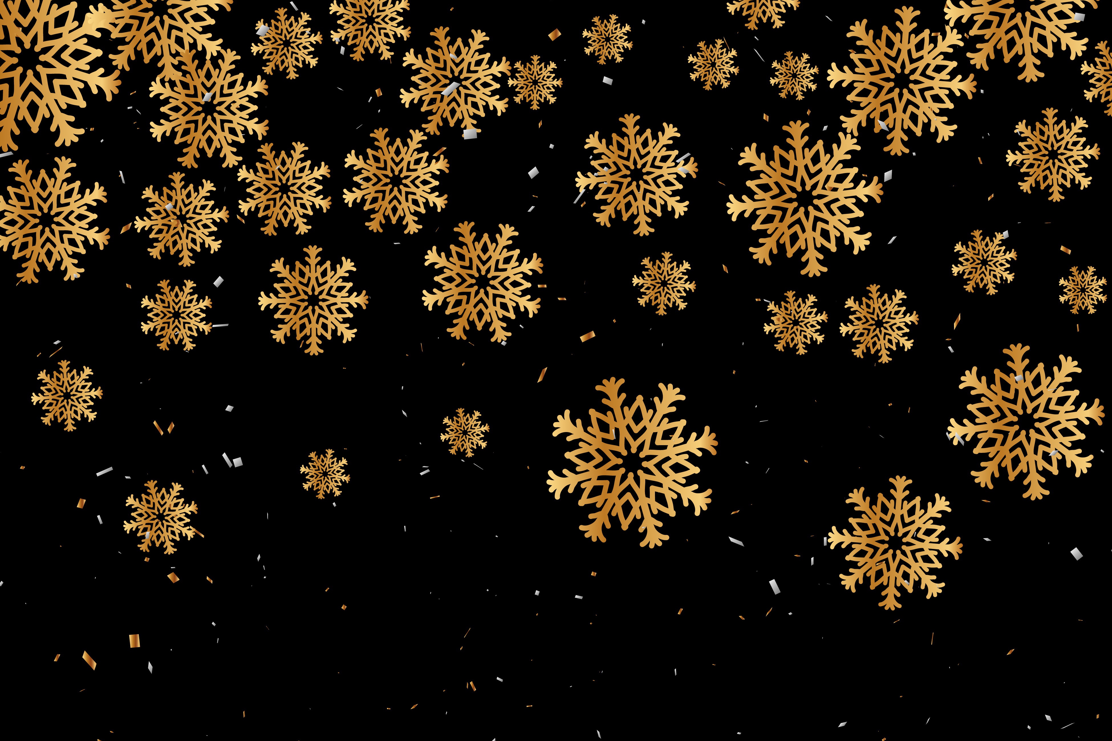 Золотые снежинки на черном фоне