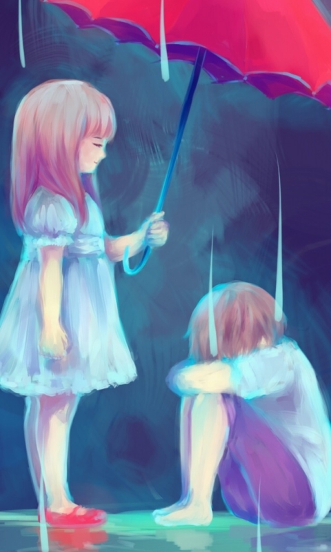 sad boy and girl in rain