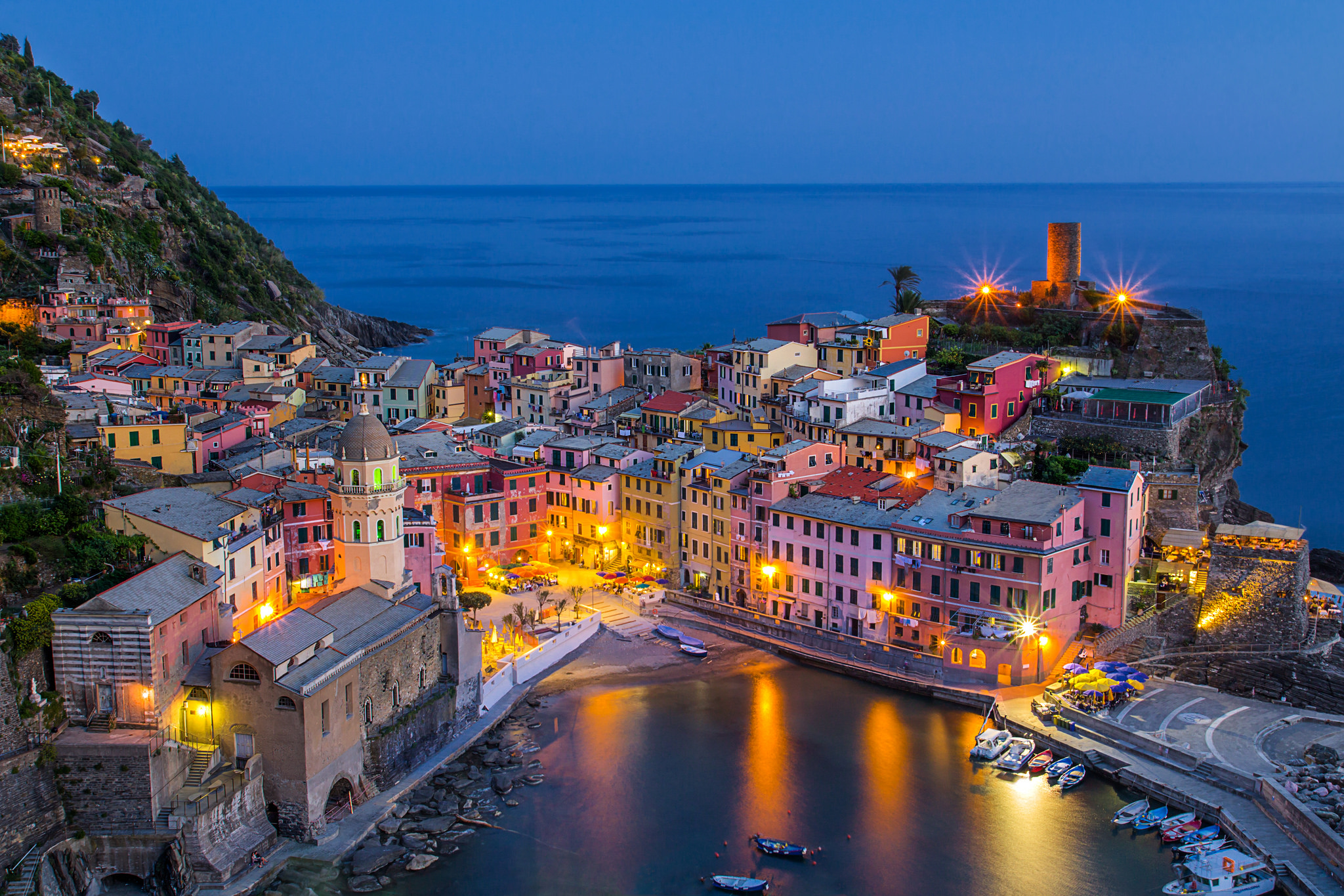 man made, vernazza, cinque terre, dusk, italy, town, village, towns mobile wallpaper