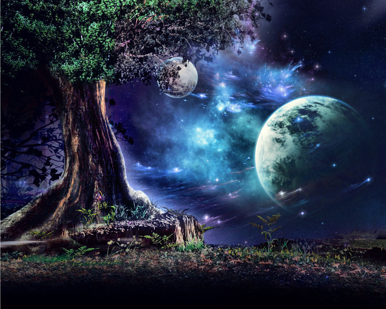 Download mobile wallpaper Trees, Landscape, Planets, Fantasy for free.
