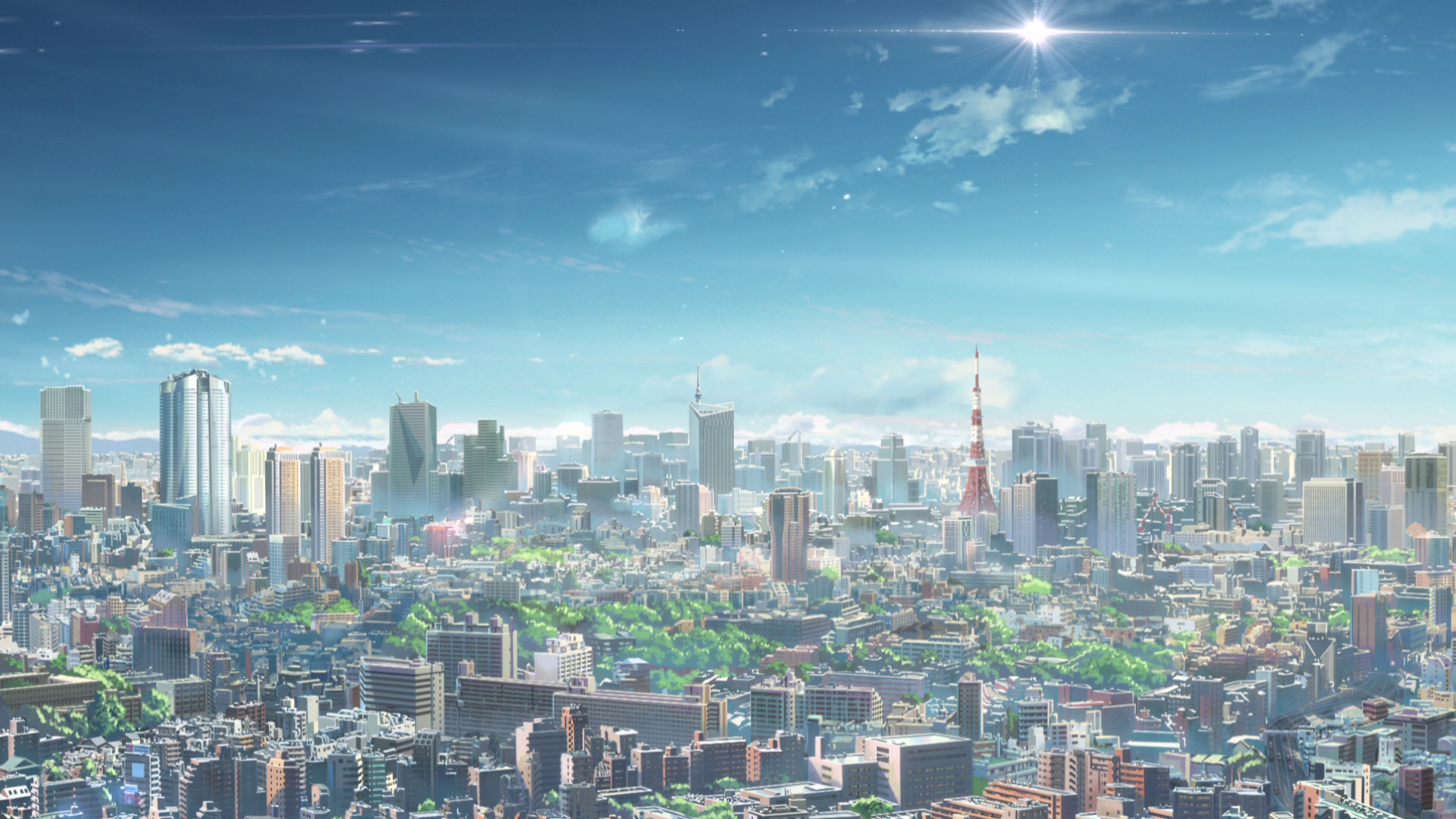 Premium Photo | Anime city skyline with a bright sky and stars in the  background generative ai