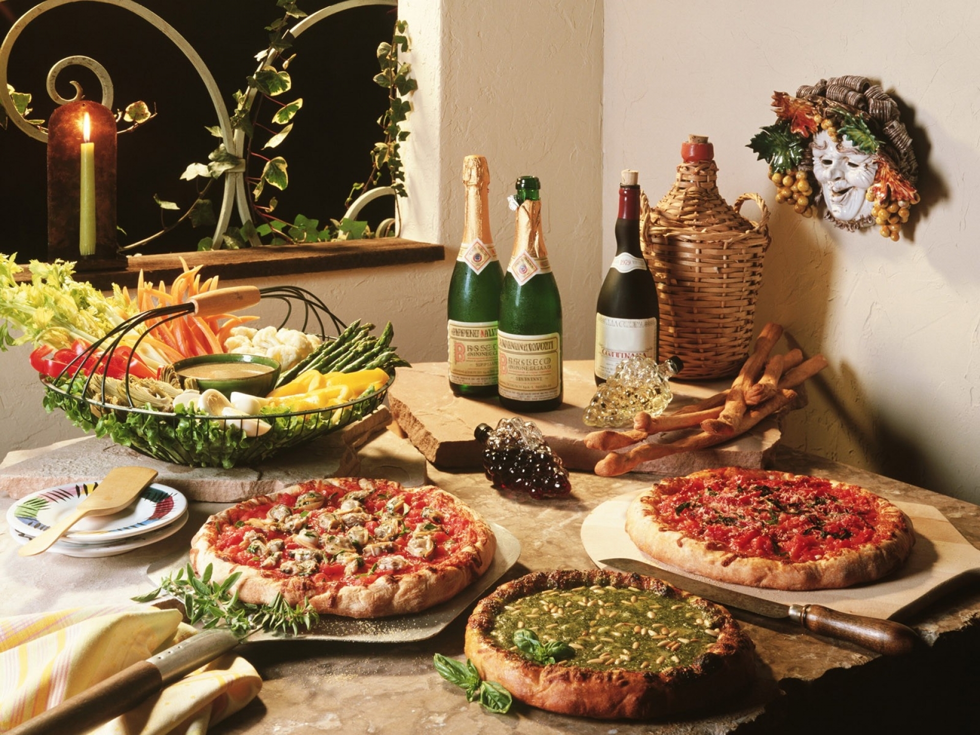 655413 скачать обои еда, пицца, итальянский, обед, овощ, вино - заставки и картинки бесплатно