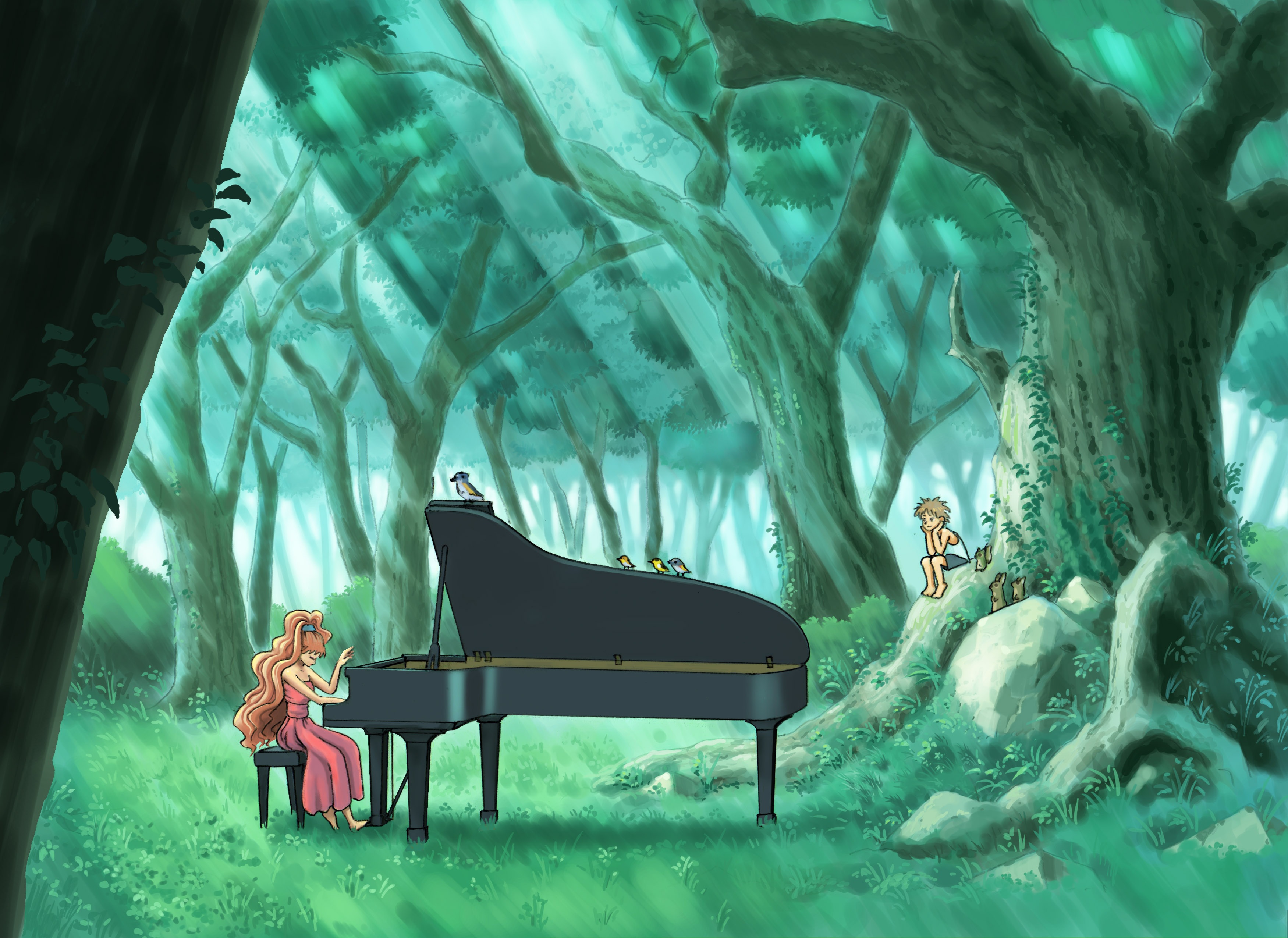 Пианино в лесу аниме