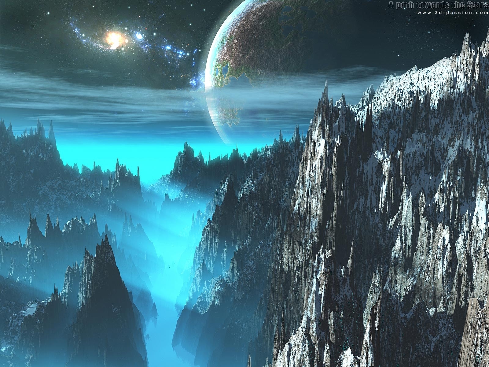 vertical wallpaper fantasy, planets, landscape, turquoise