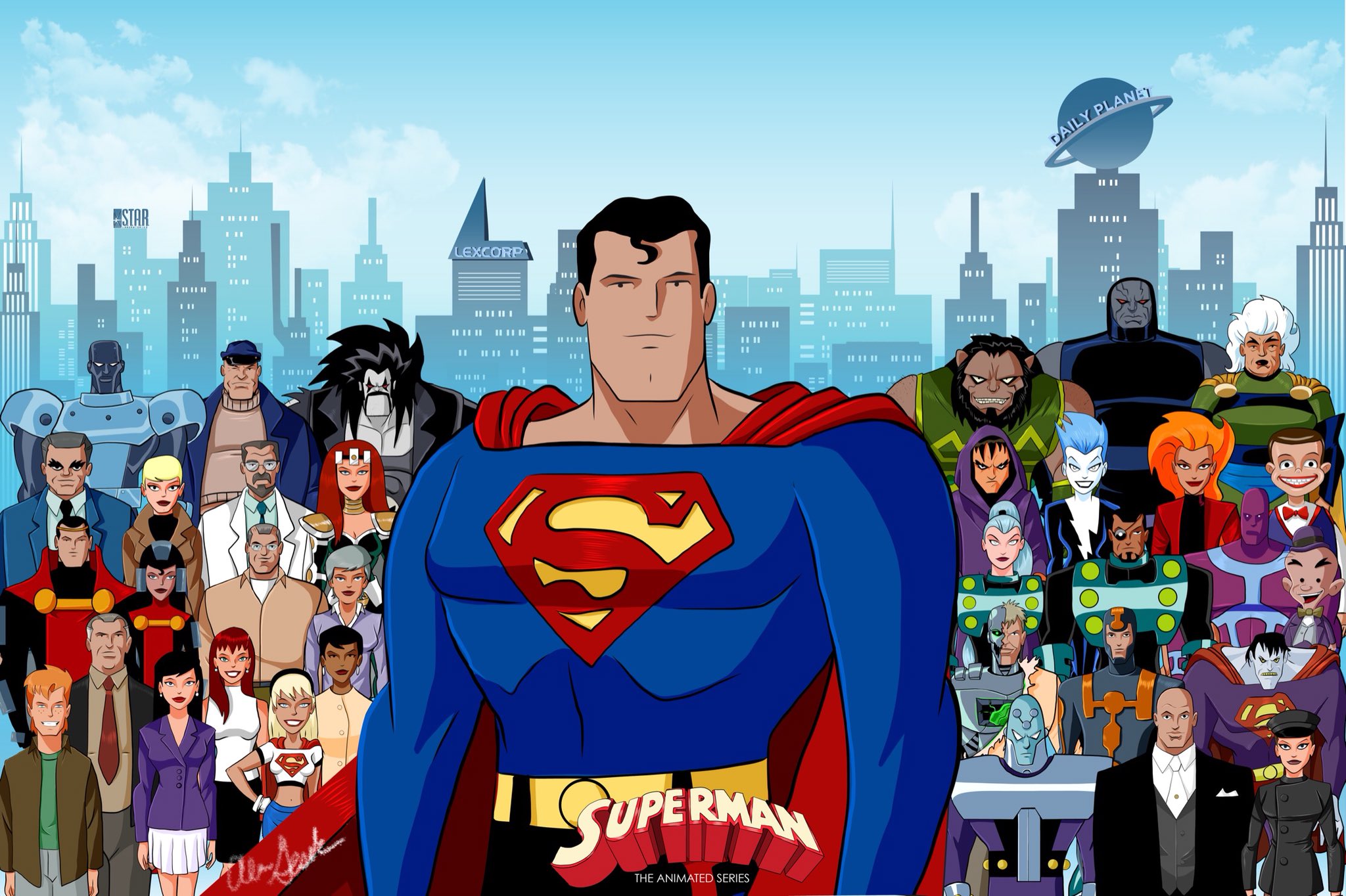 wallpapers tv show, superman: the animated series, angela chen, bizarro, brainiac (dc comics), daily planet, granny goodness, jimmy olsen, john henry irons, jonathan kent, jor el, lana lang, lara lor van, lex luthor, livewire (dc comics), lobo (dc comics), lois lane, martha kent, metallo, metropolis (dc comics), steel (dc comics), supergirl, superman, toyman (comics)