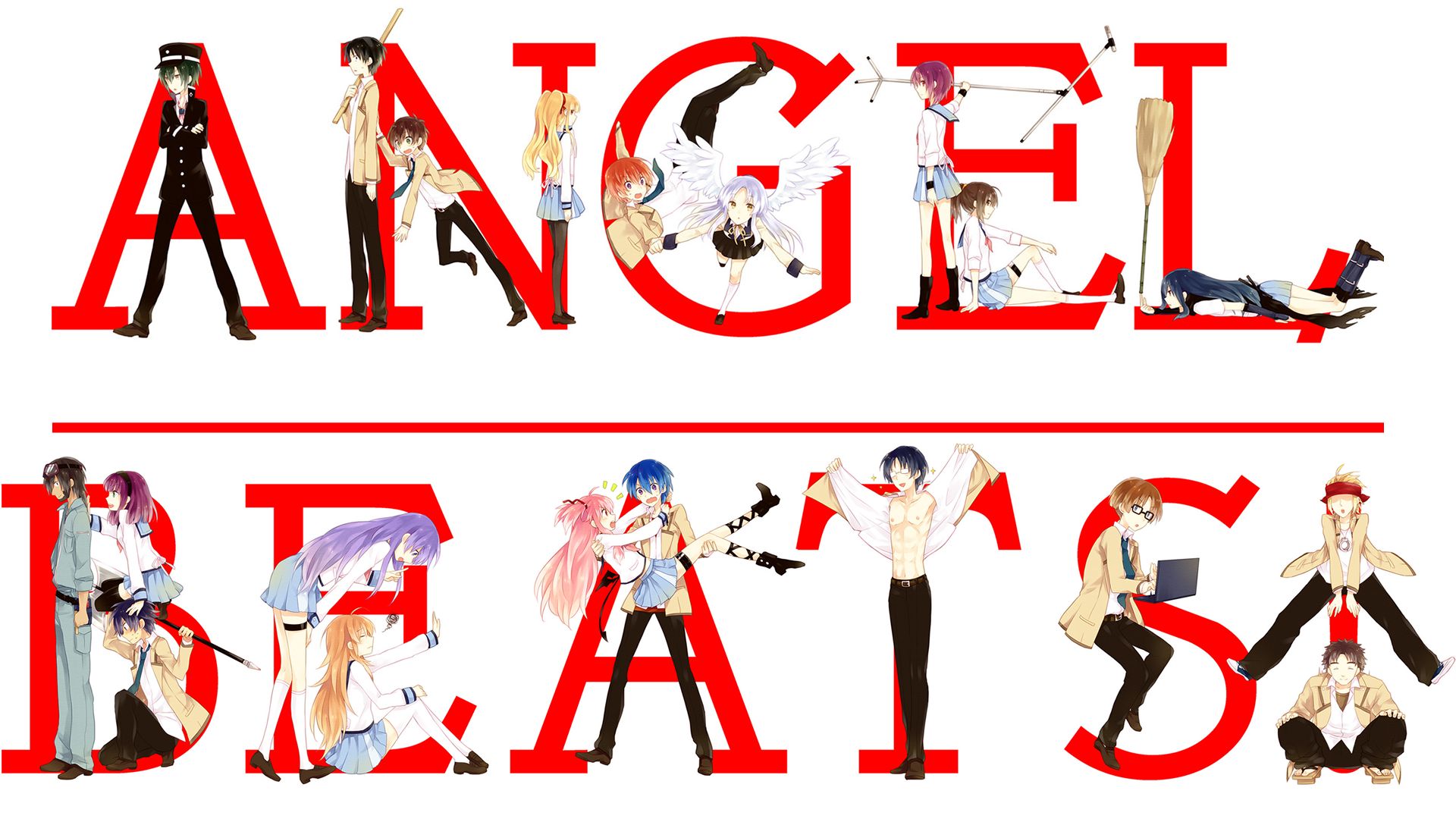 anime, angel beats!, ayato naoi, chaa (angel beats!), eri shiina, fujimaki (angel beats!), hinata hideki, hisako (angel beats!), kanade tachibana, masami iwasawa, matsushita (angel beats!), miyuki irie, noda (angel beats!), ooyama (angel beats!), shiori sekine, takamatsu (angel beats!), takeyama (angel beats!), tk (angel beats!), yui (angel beats!), yuri nakamura, yusa (angel beats!), yuzuru otonashi