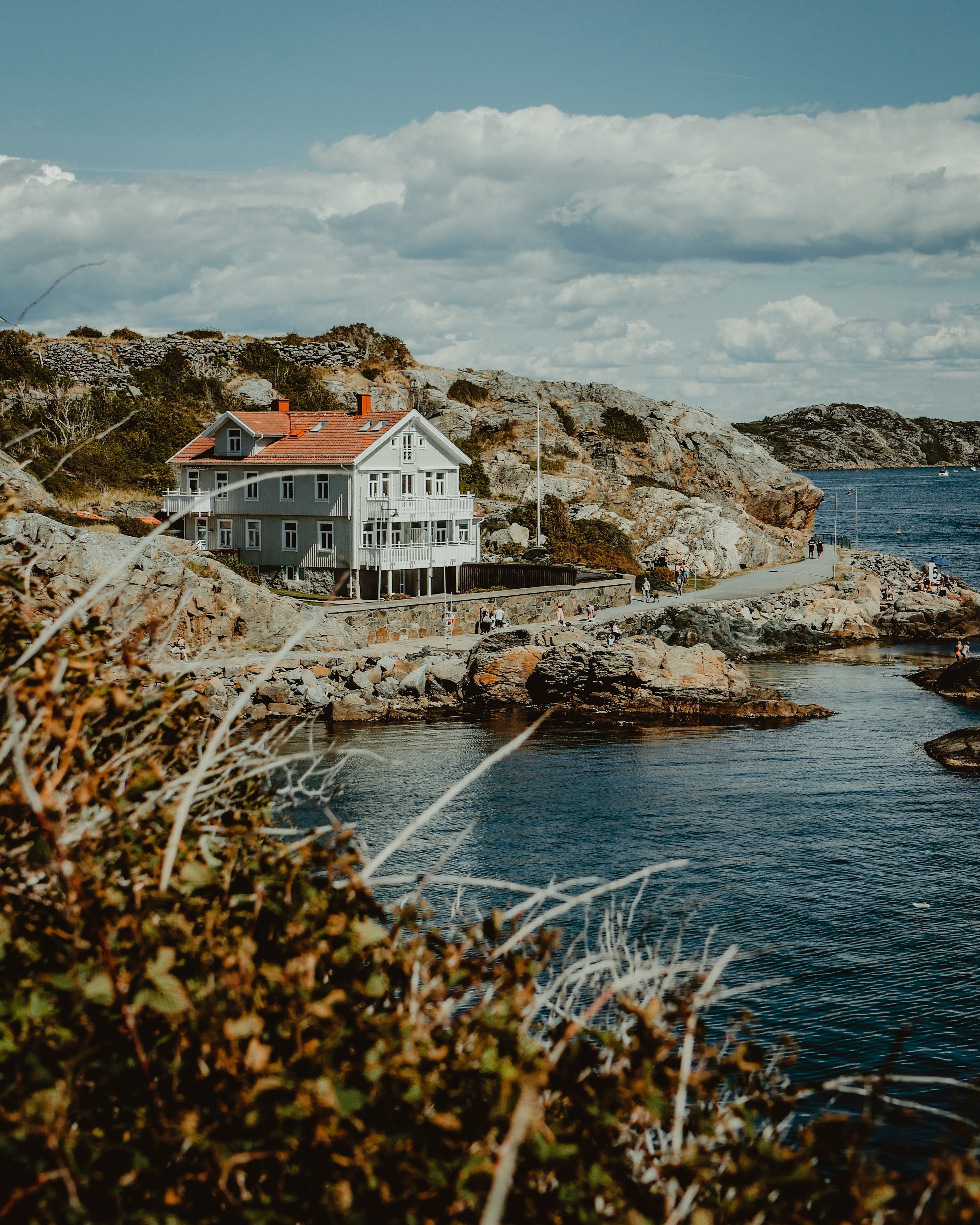sweden, nature, sea, rocks, shore, bank, house, gothenburg