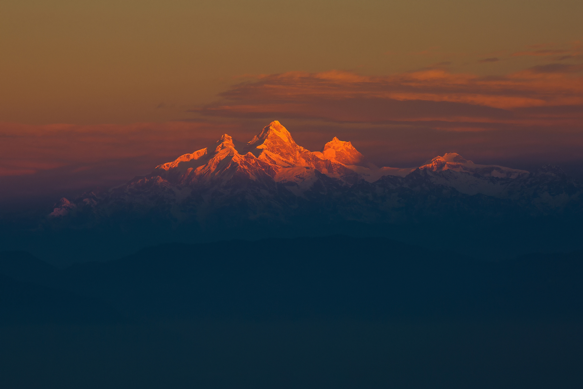 himalayas, nature, mountain range, sky, mountains, fog, massif