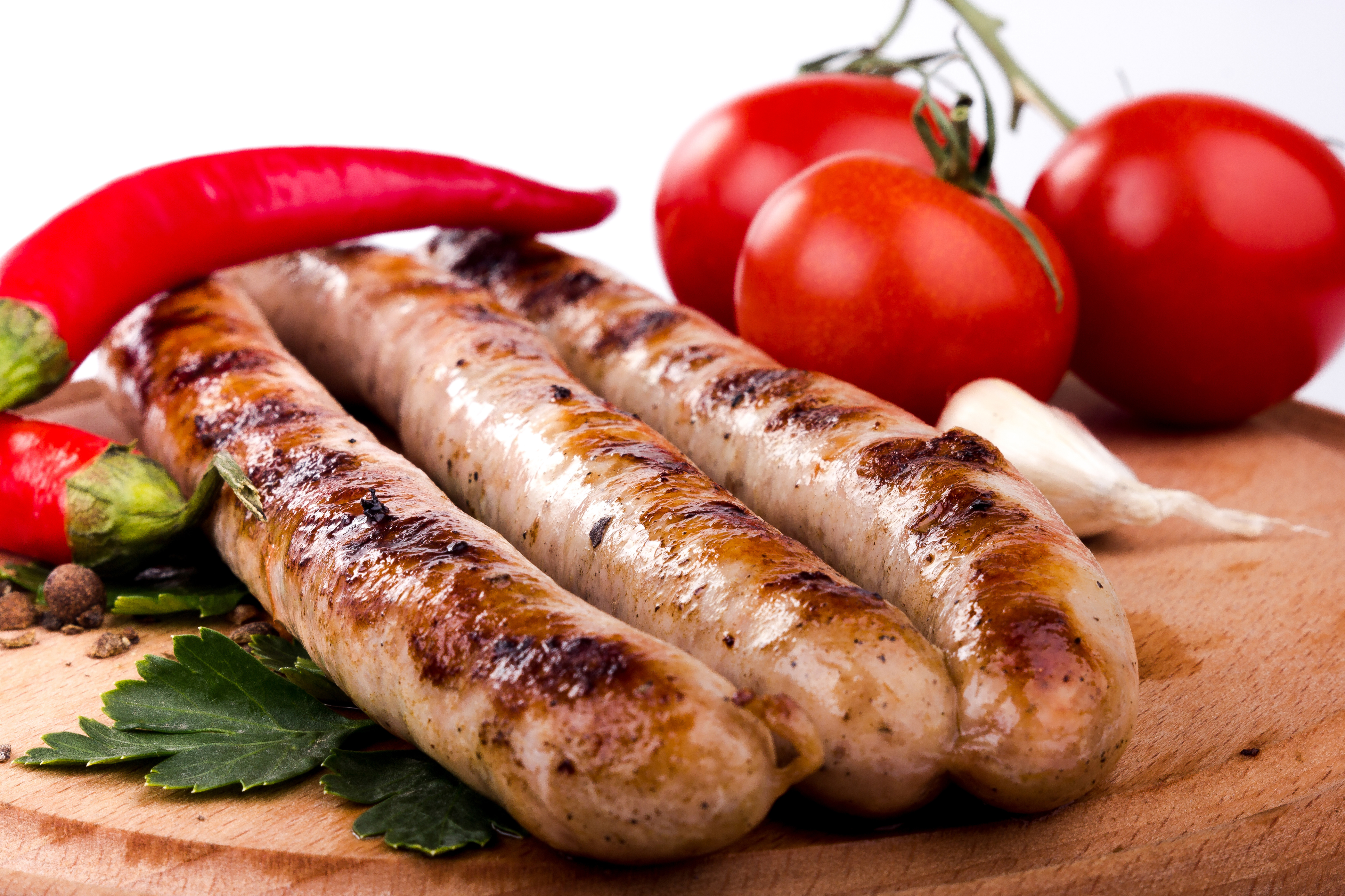 food, meat, pepper, sausage, tomato High Definition image