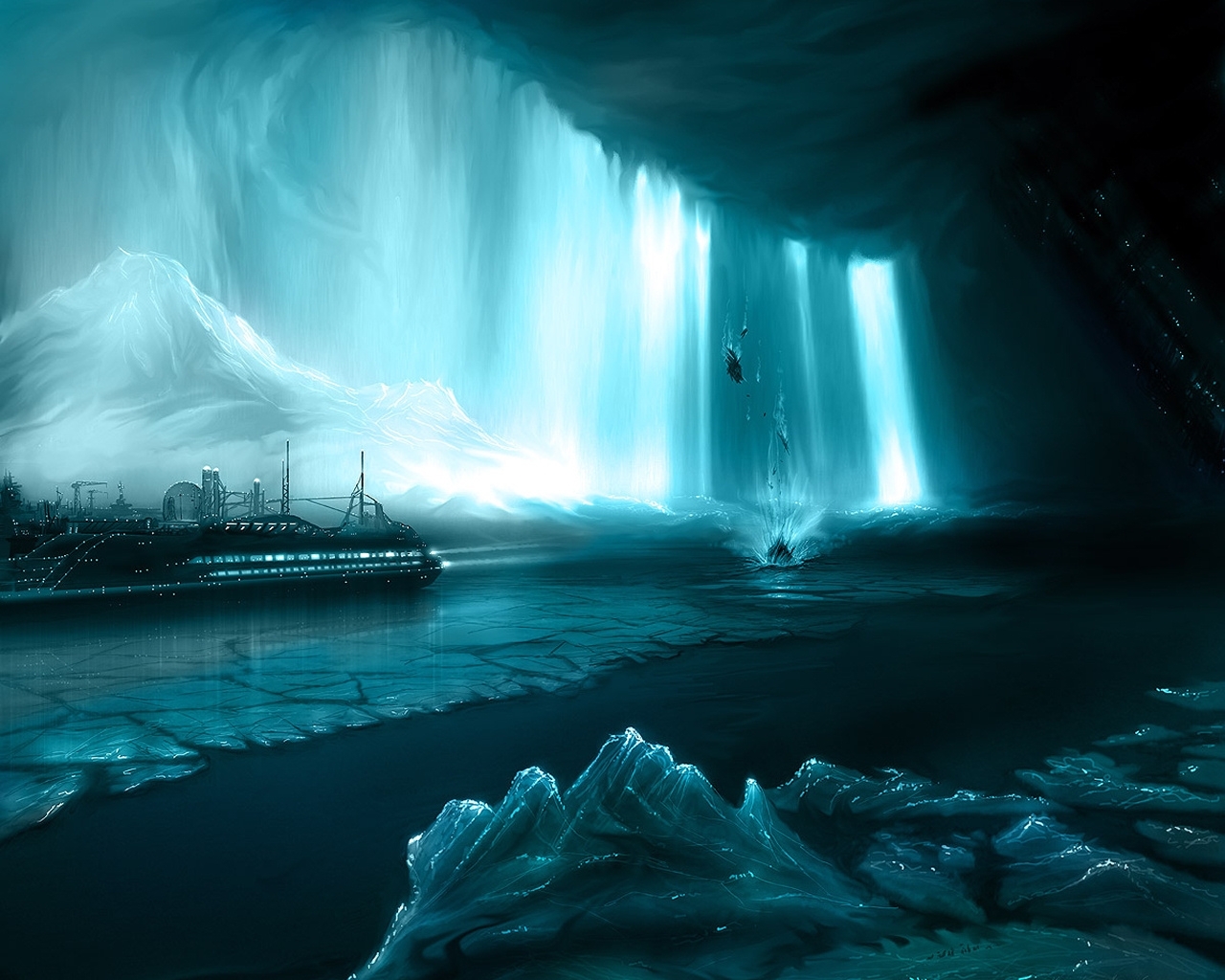 Download mobile wallpaper Water, Ice, Ships, Fantasy for free.