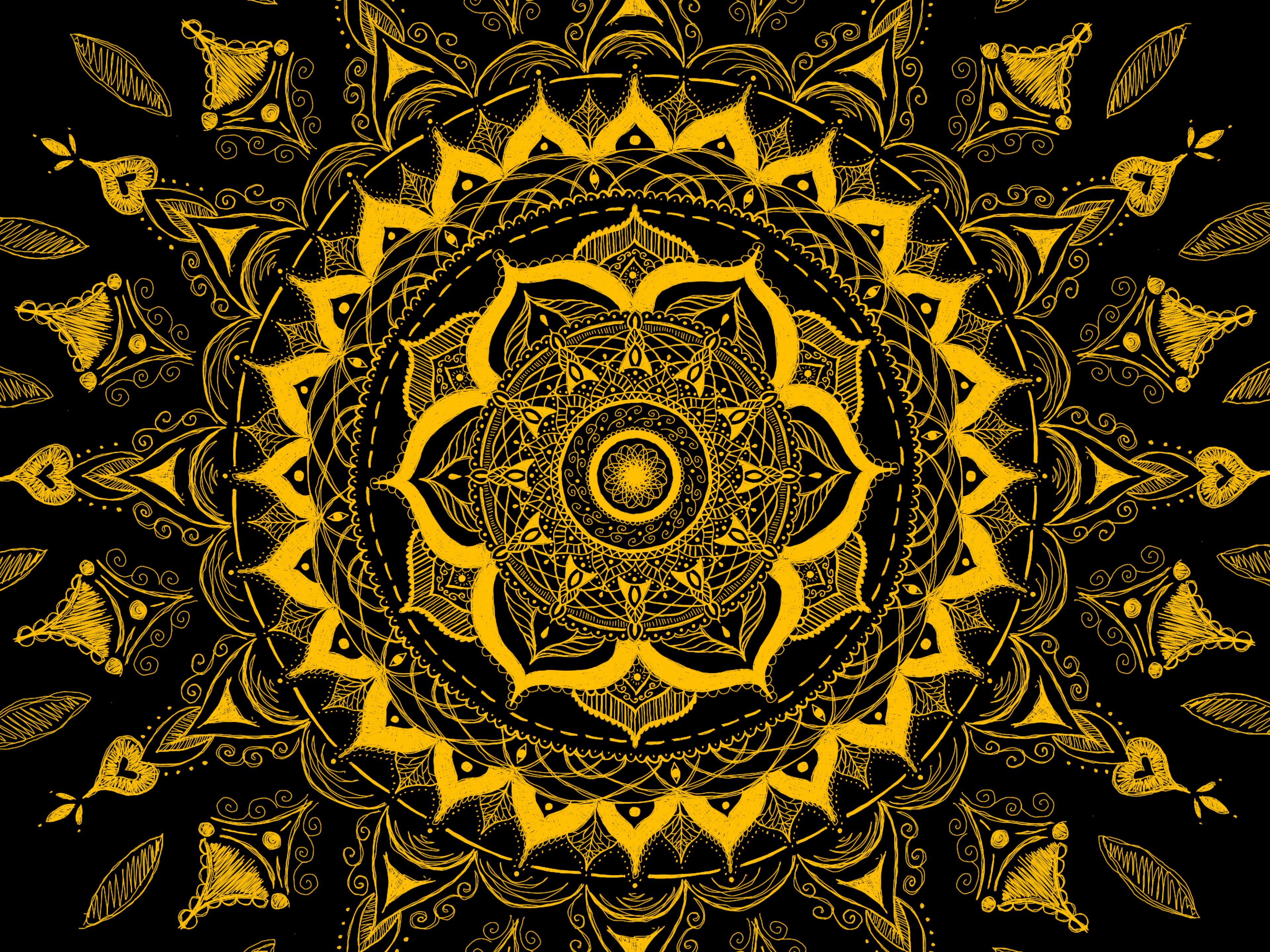 mandala, confused, pattern, abstract, yellow, intricate