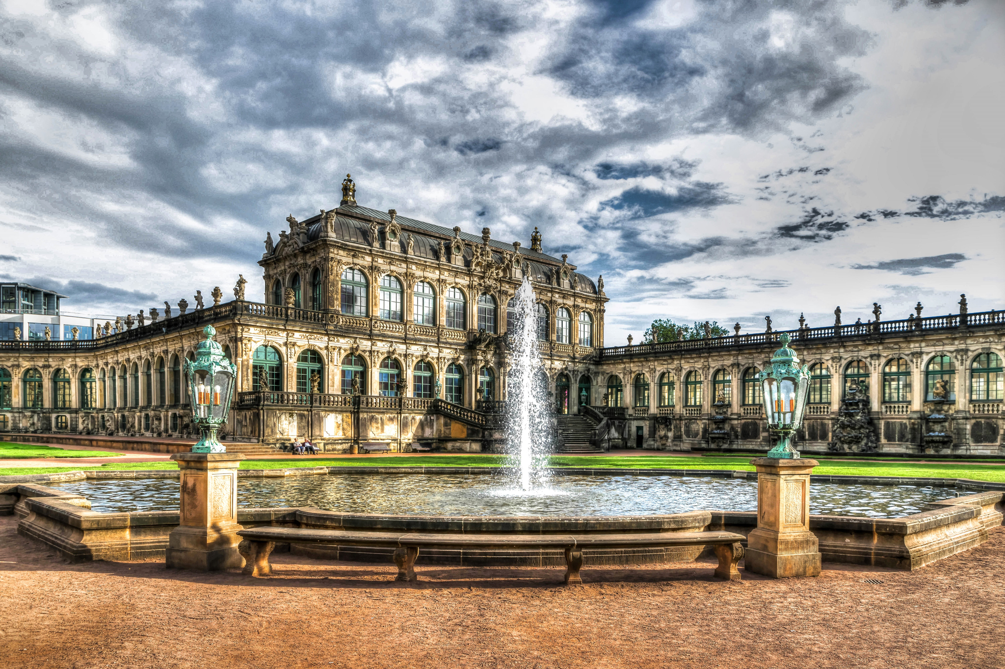 palace, fountain, man made, zwinger (dresden), architecture, building, dresden, germany, zwinger palace, palaces Free Stock Photo