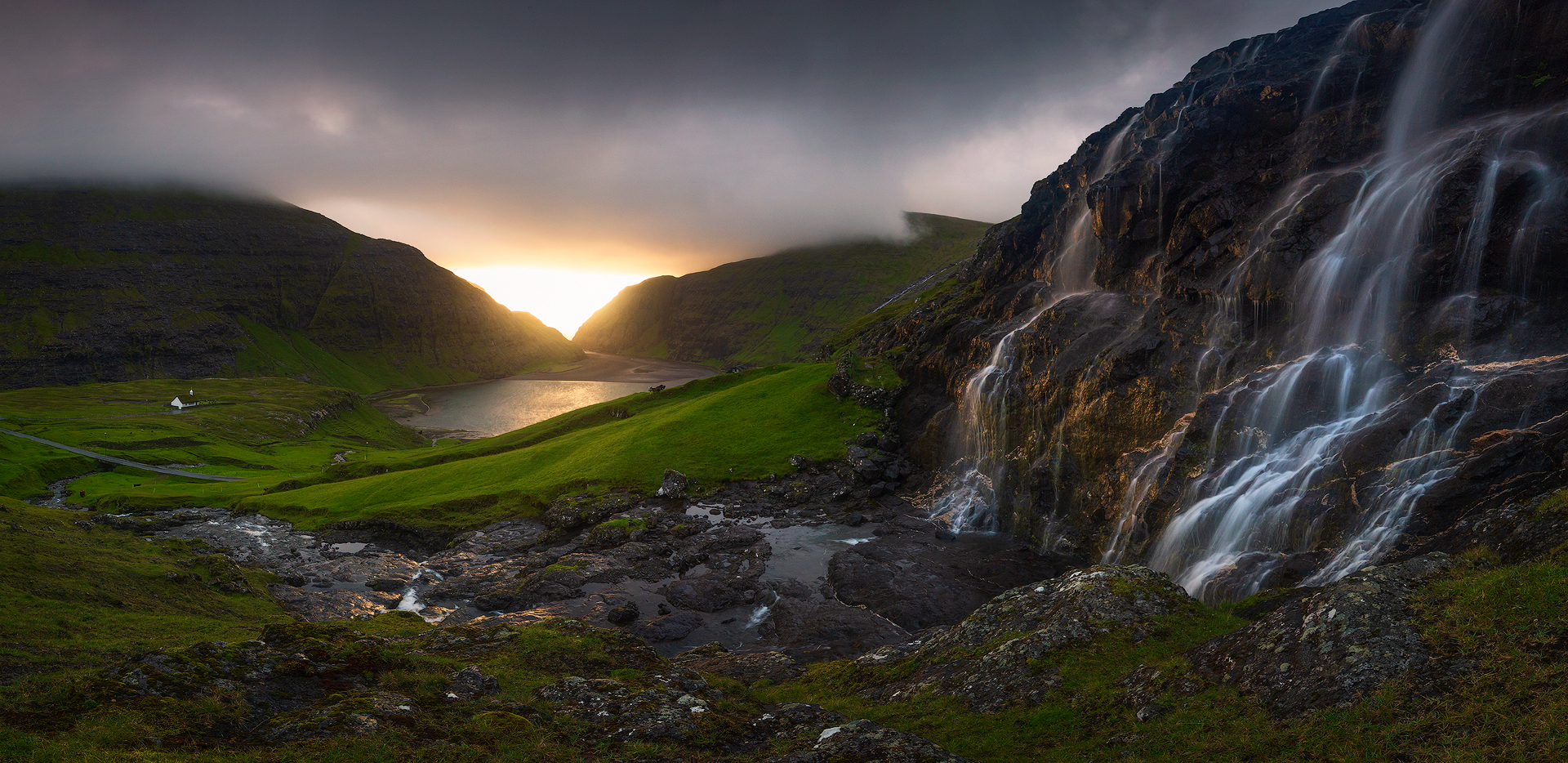 1505763 скачать обои фарерские острова, земля/природа, водопад, пейзаж - заставки и картинки бесплатно