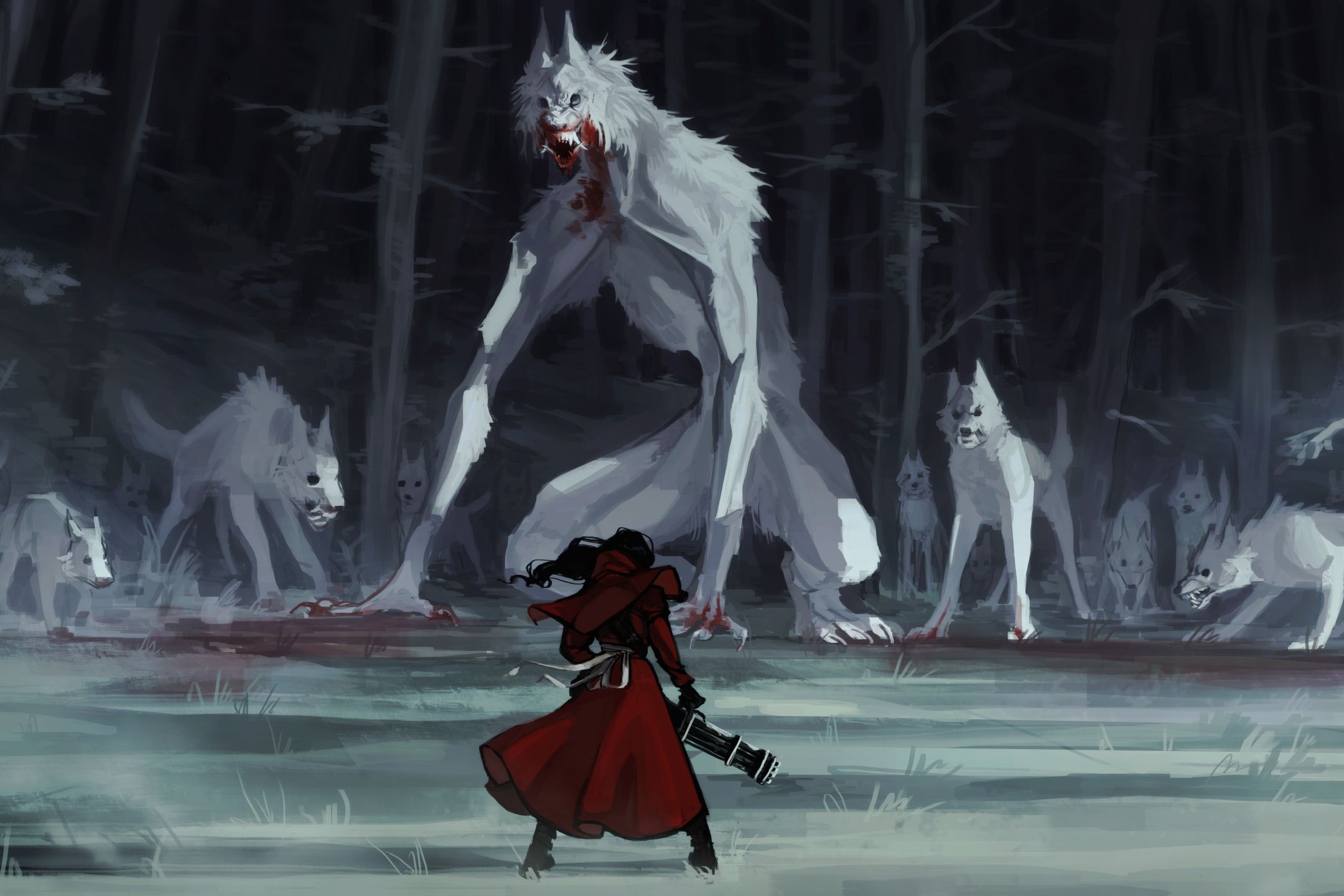 black werewolf red riding hood