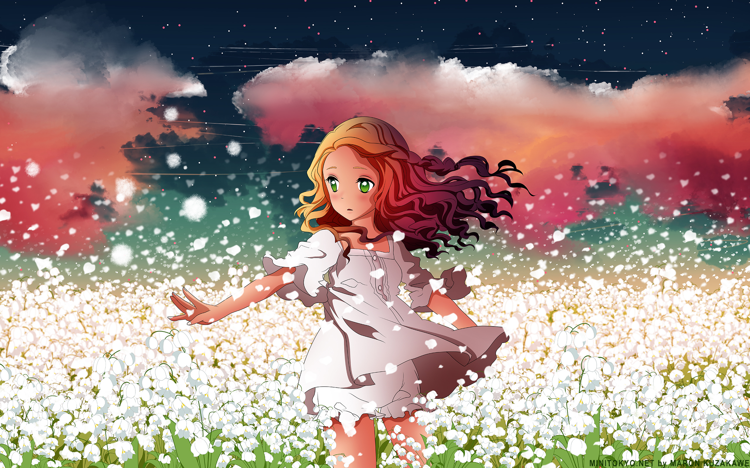 Девушка в поле цветов арт