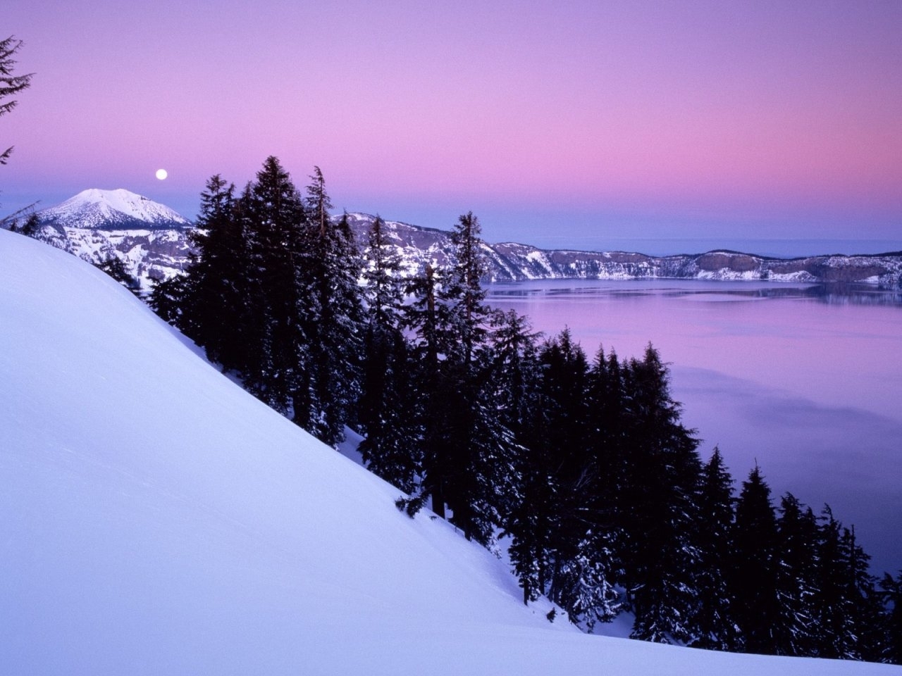 Download mobile wallpaper Winter, Snow, Landscape, Trees, Mountains, Sea for free.
