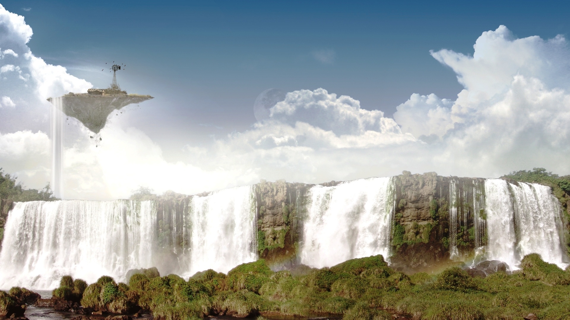 Download mobile wallpaper Landscape, Waterfalls, Fantasy for free.
