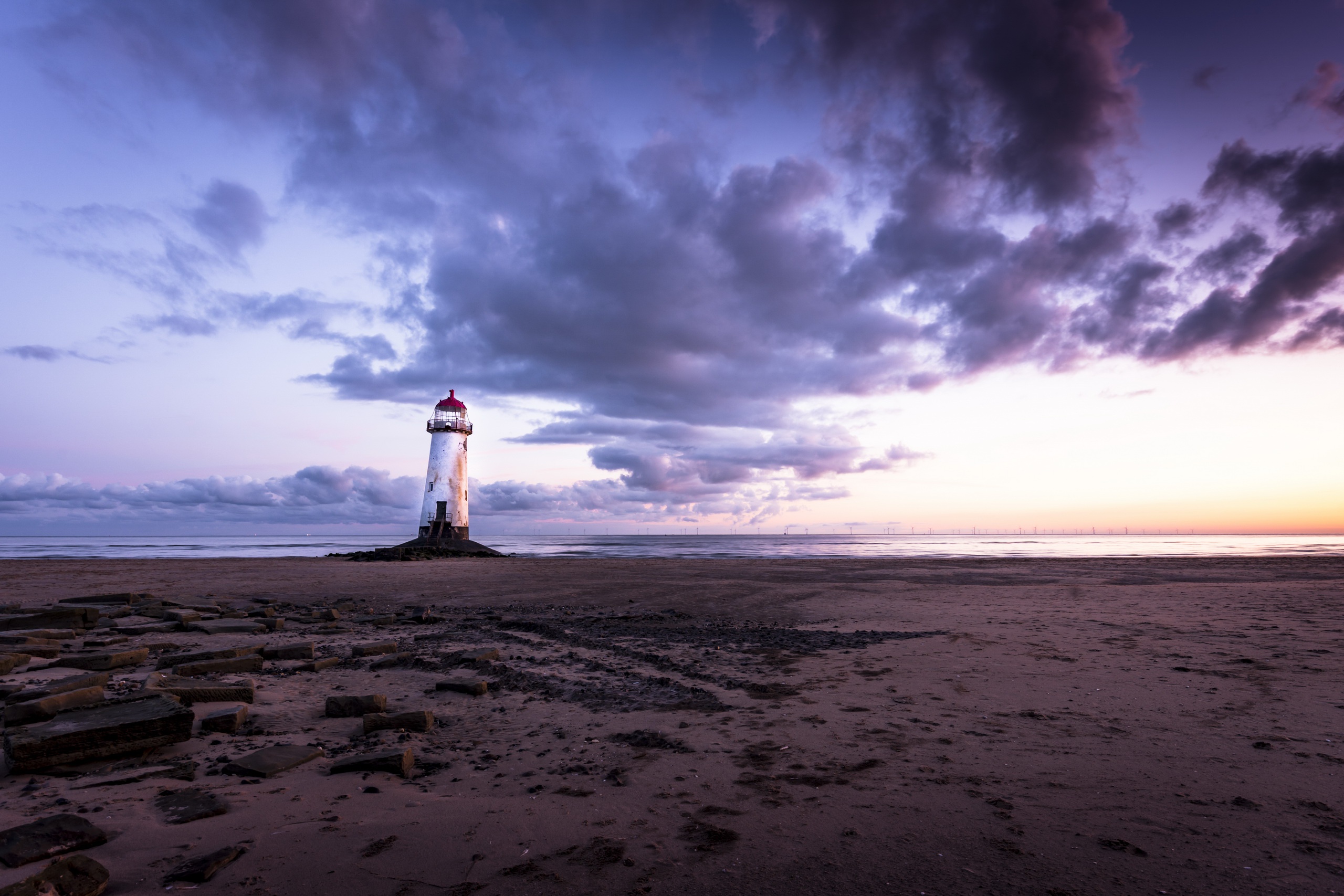 Full HD Wallpaper man made, lighthouse, cloud, horizon, ocean, sunset, wales