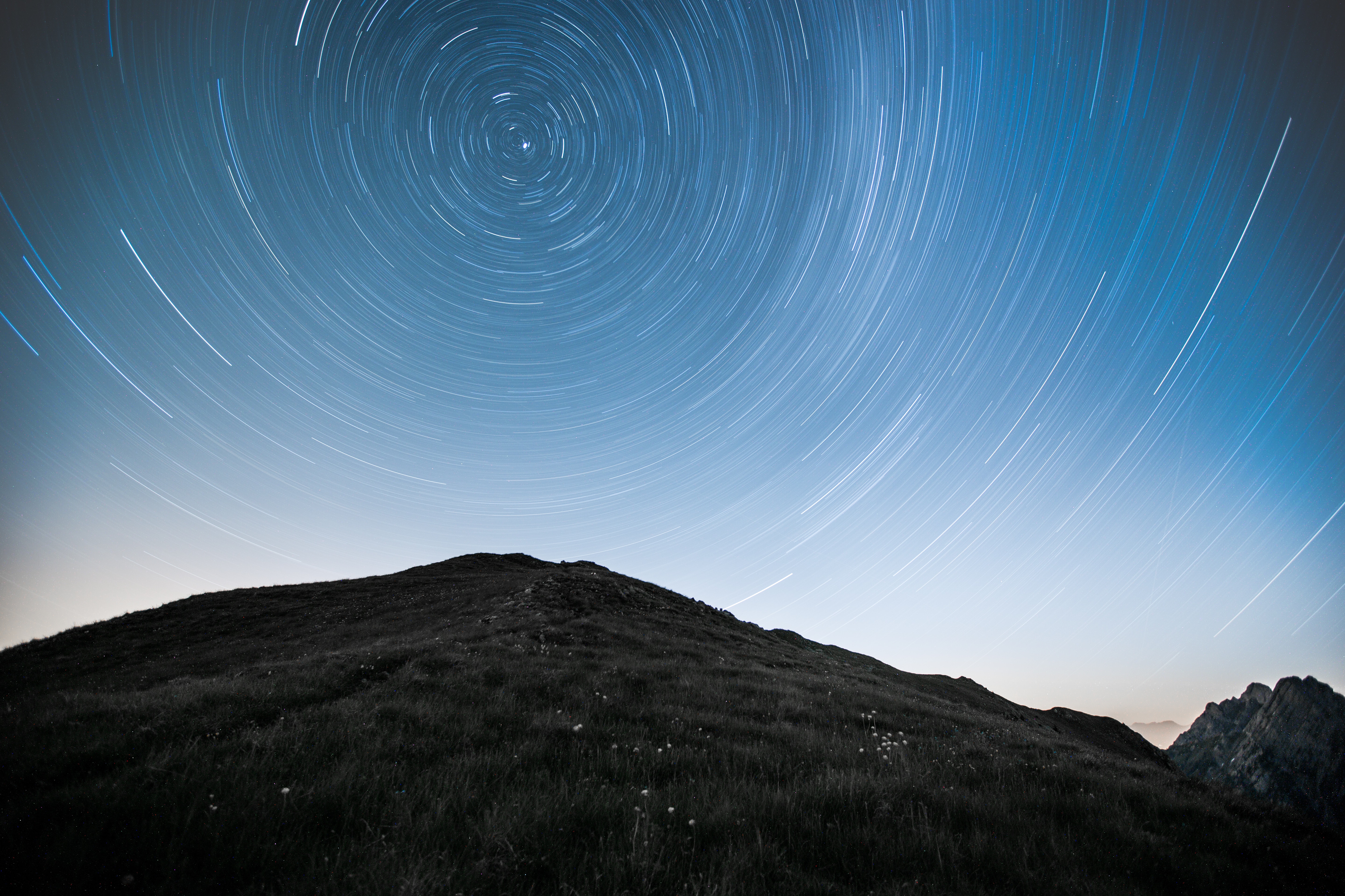 Free download wallpaper Nature, Mountains, Stars, Traffic, Movement, Starry Sky, Long Exposure, Hill on your PC desktop