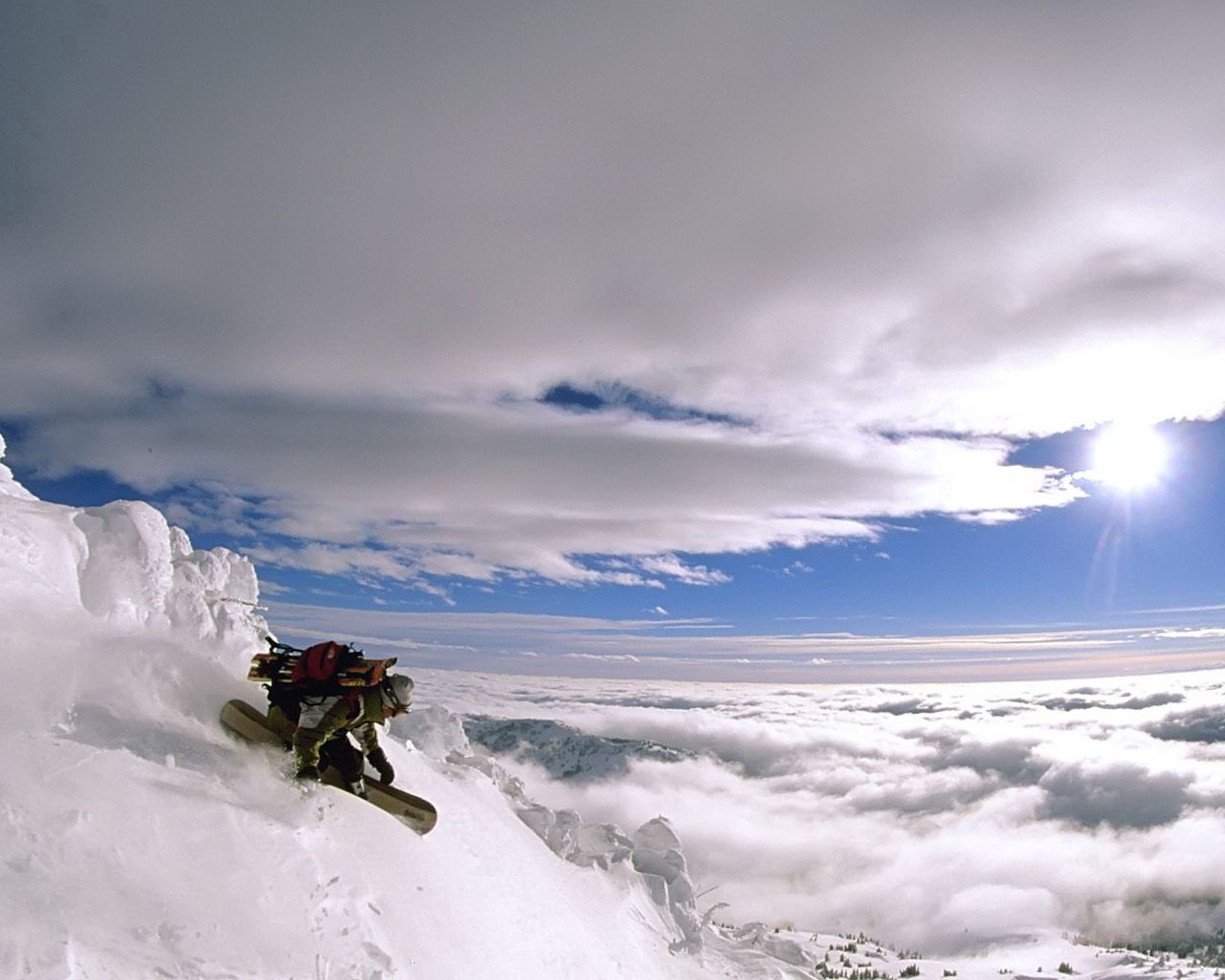 Download mobile wallpaper Vertex, Top, Clouds, Sky, Height, Snowboard, Descent, Extreme, Sports for free.