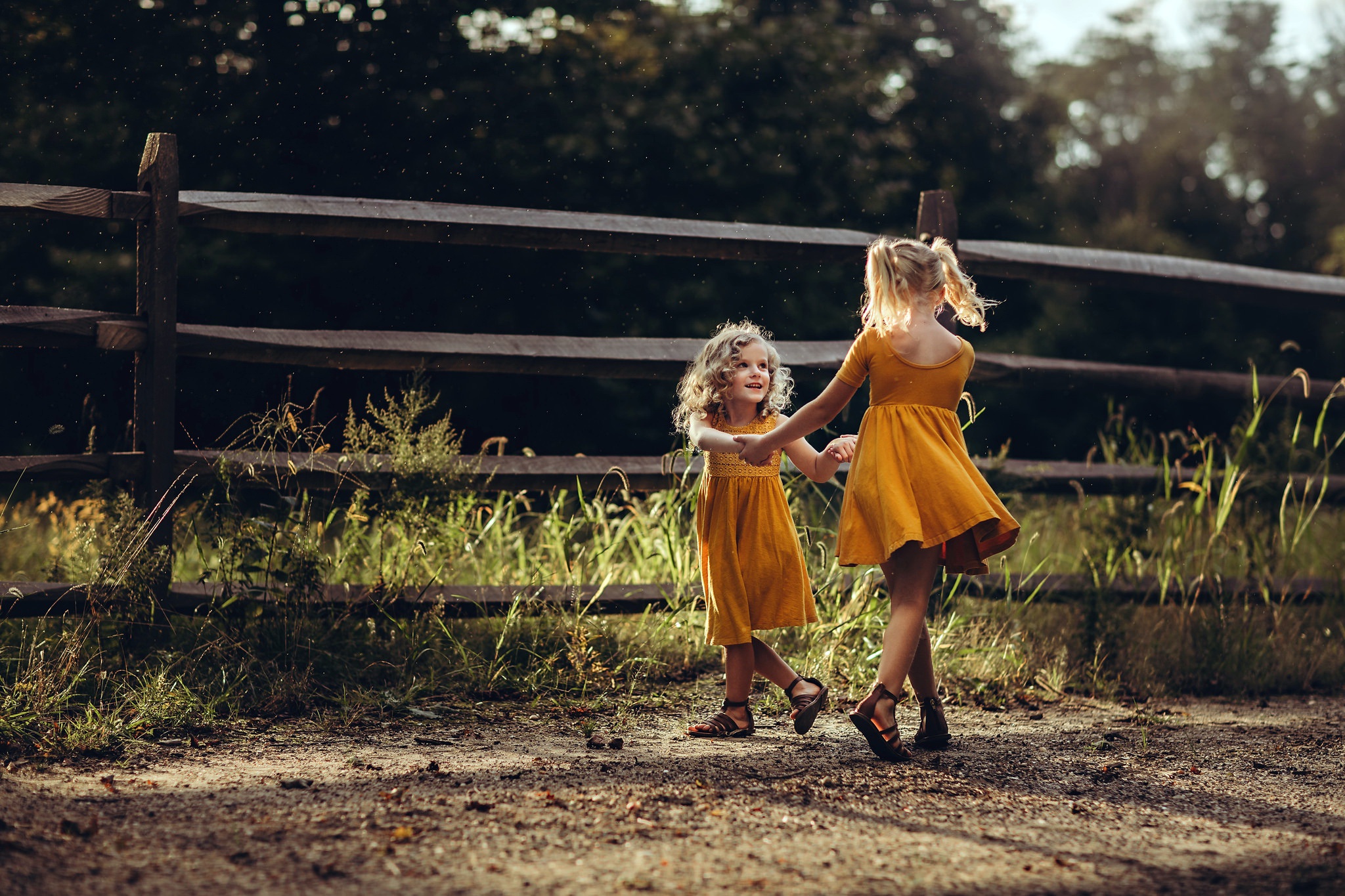 little girl, photography, child, blonde, friend, orange dress Free Stock Photo