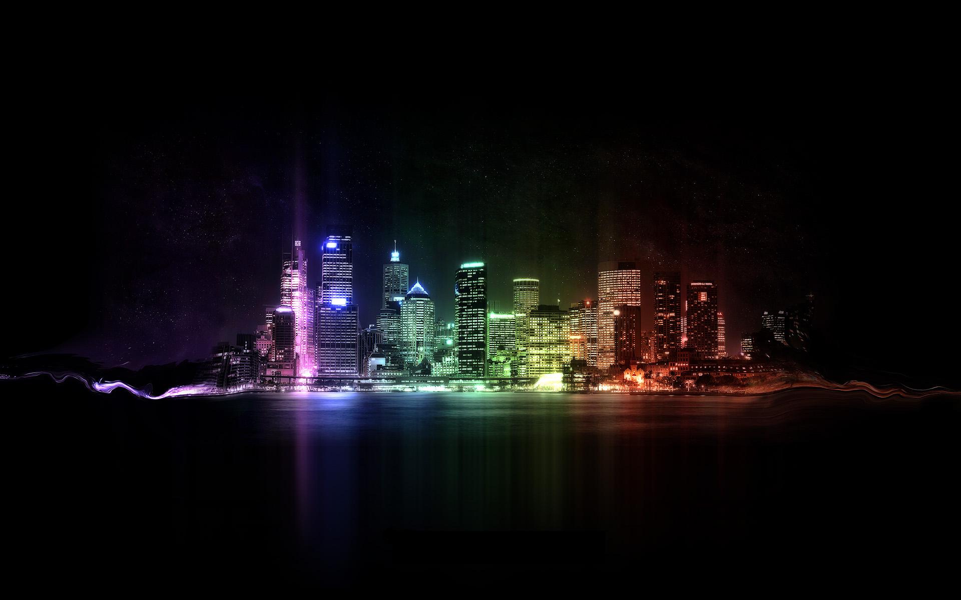 android man made, night, city, building, light, water, colors
