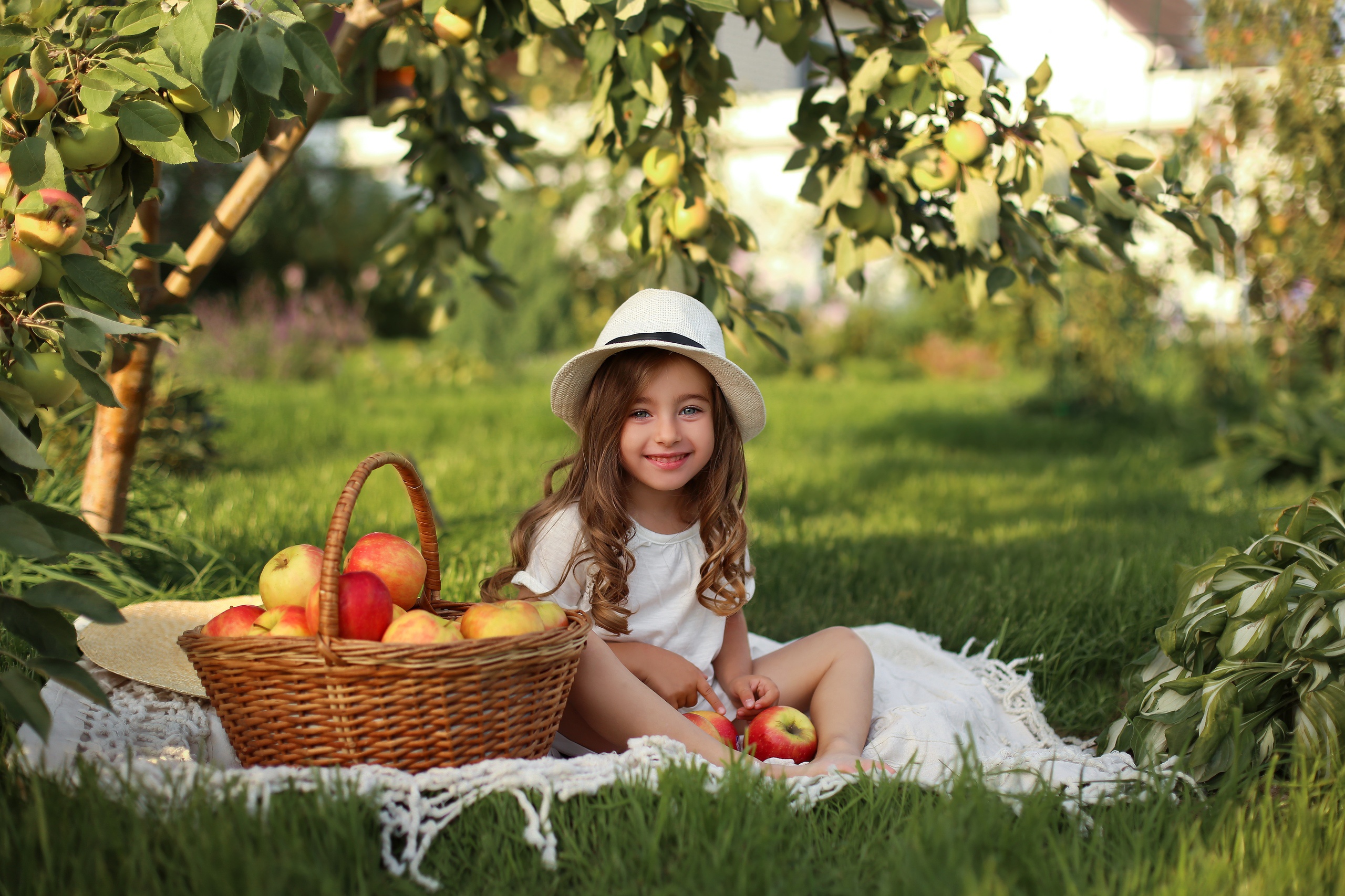 Девушка с корзинкой яблок