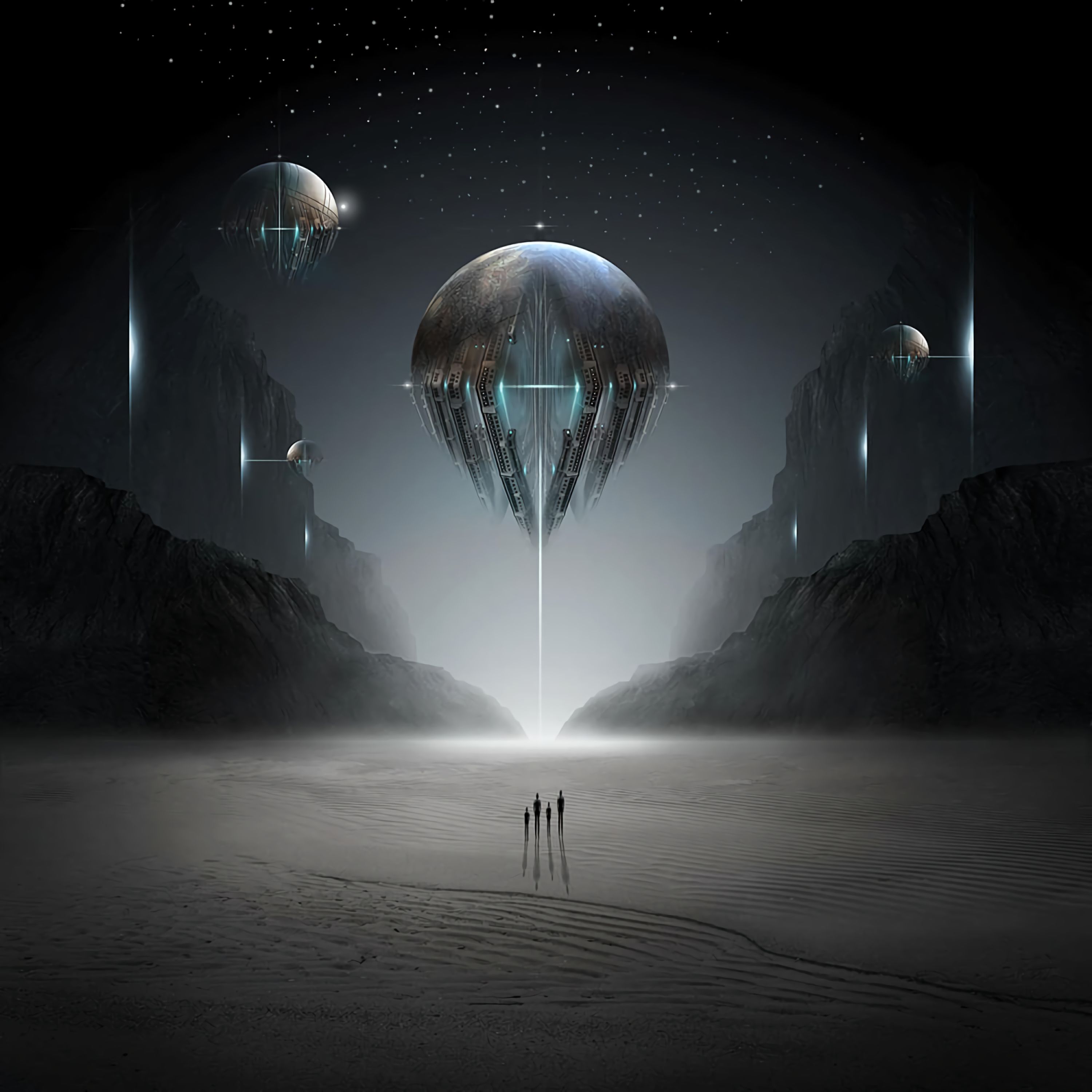 sci fi, art, ufo, fantastic, planet, universe, silhouettes phone background