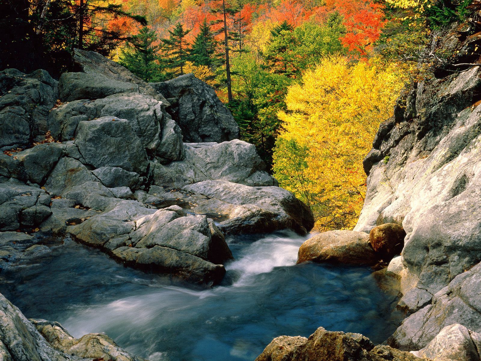 Download mobile wallpaper Stones, Rivers, Flow, Autumn, Nature for free.
