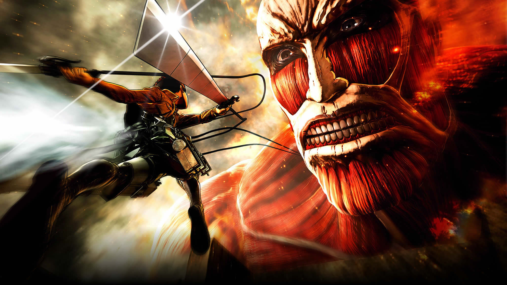 anime, attack on titan, blade, colossal titan, eren yeager, weapon