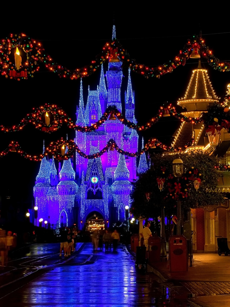Disneyland castle Christmas Walt Disney Paris France Marne la Vale  neon illumination HD wallpaper  Peakpx