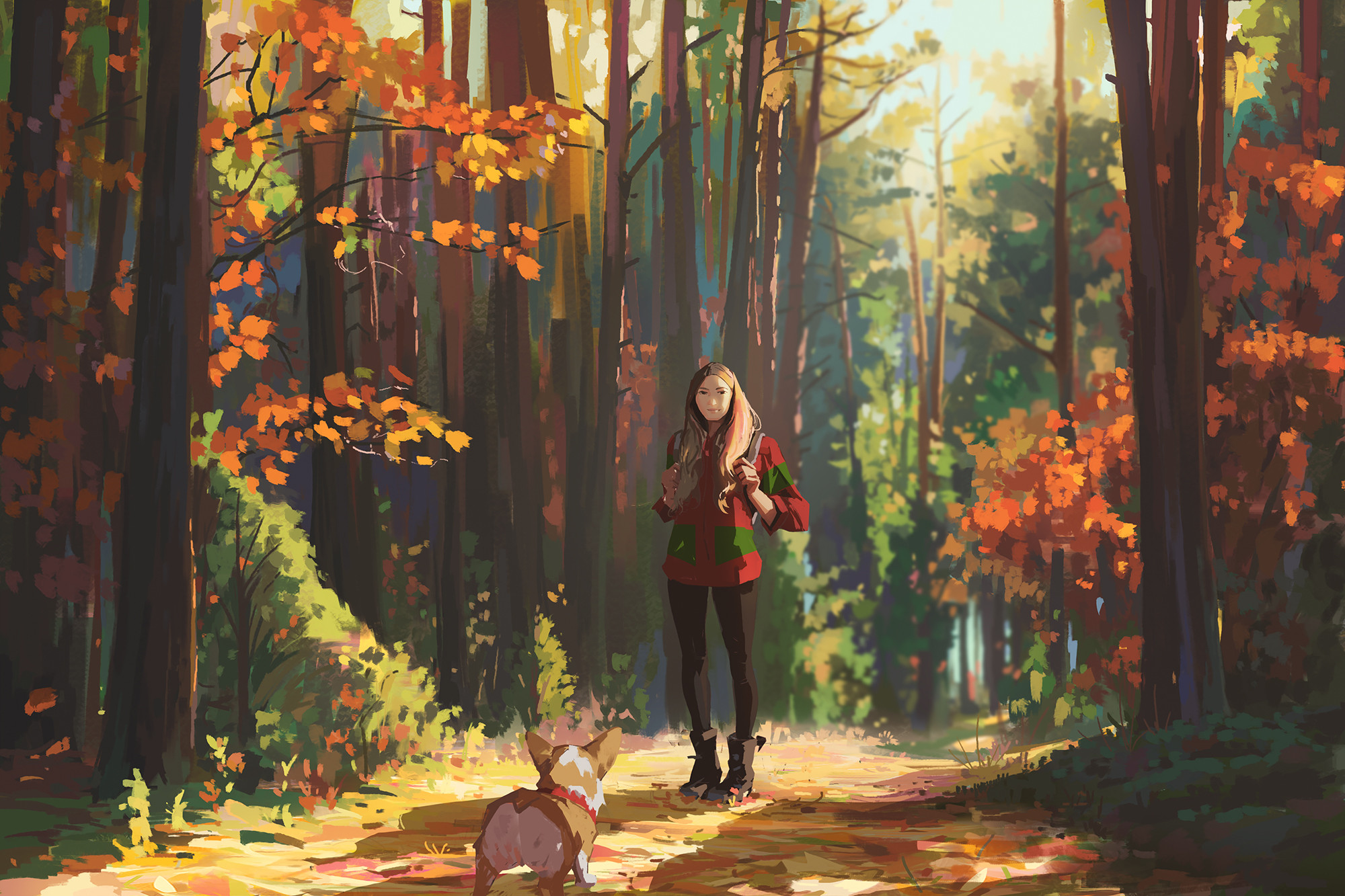 Осень девушка лес арт