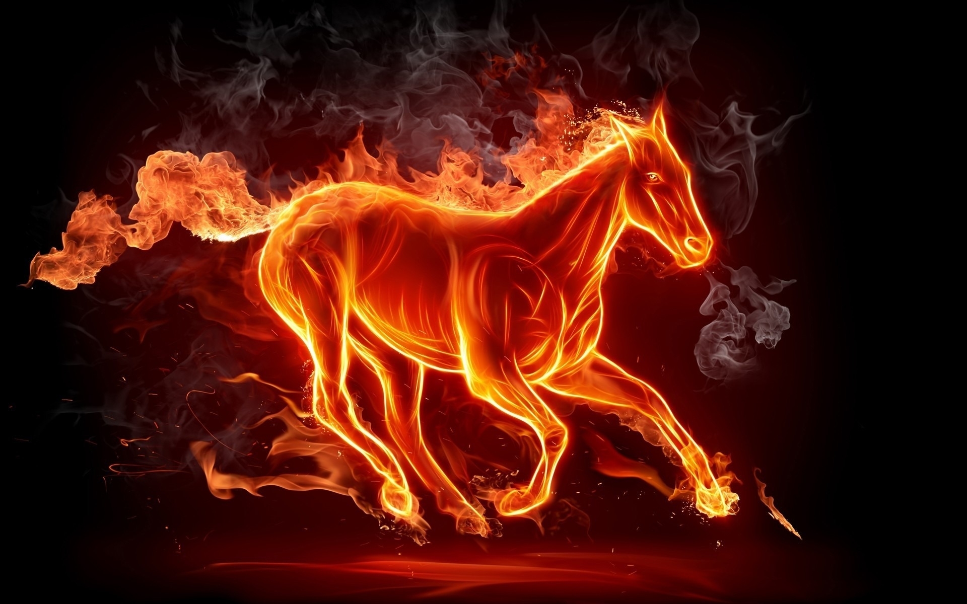 Mobile wallpaper horses, background, fire, pictures, red