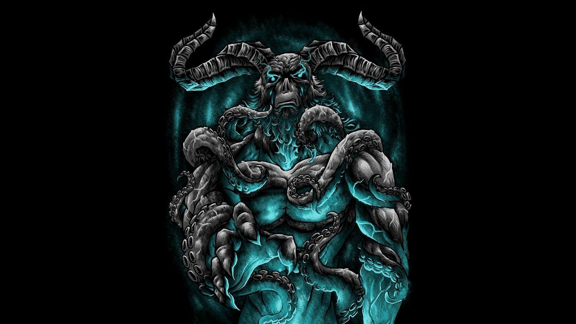 demon, fantasy, art, tentacles, horns, tentakles lock screen backgrounds