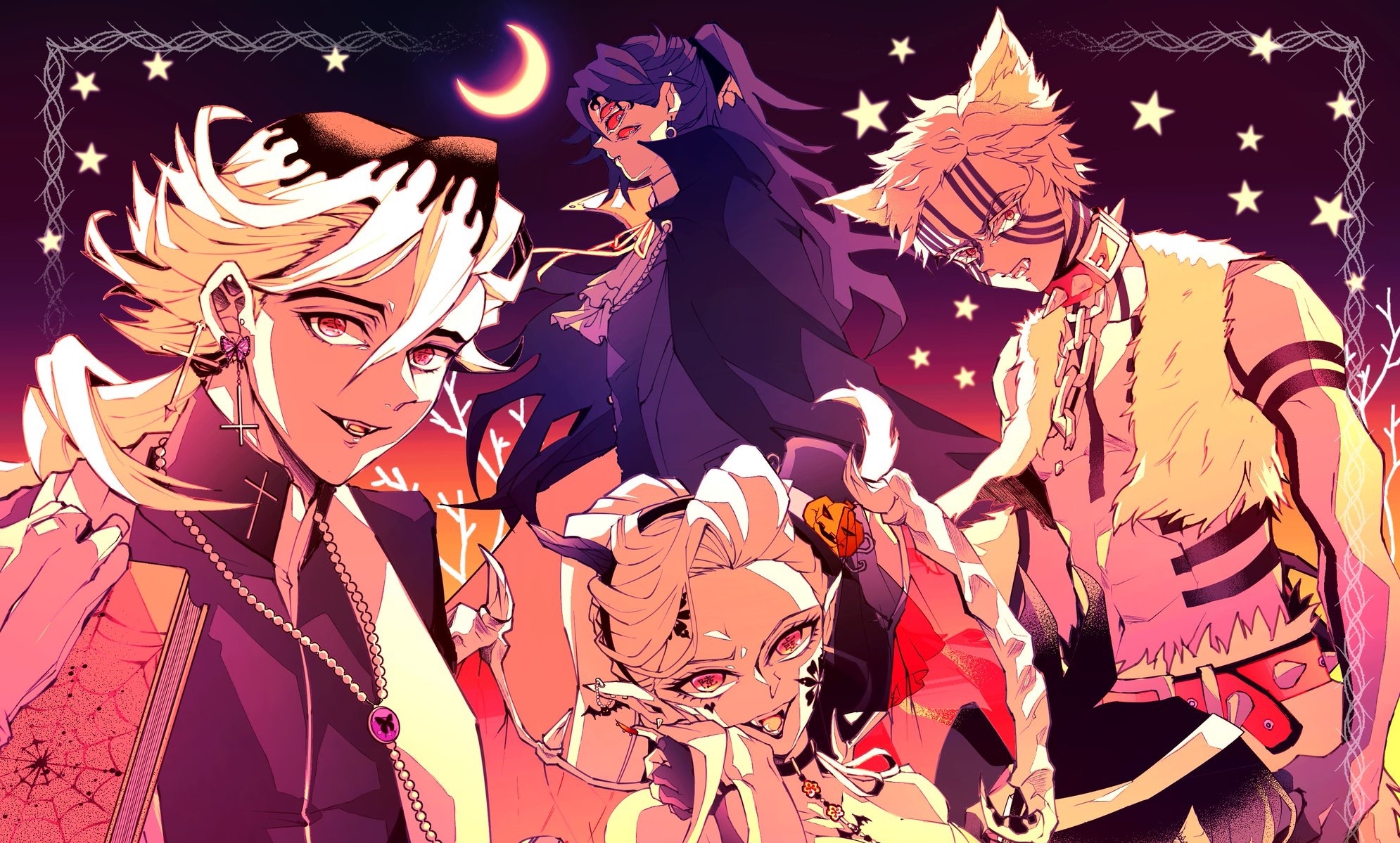 Kokushibou, demon, demon slayer, kimetsu no yaiba, moon, HD phone wallpaper