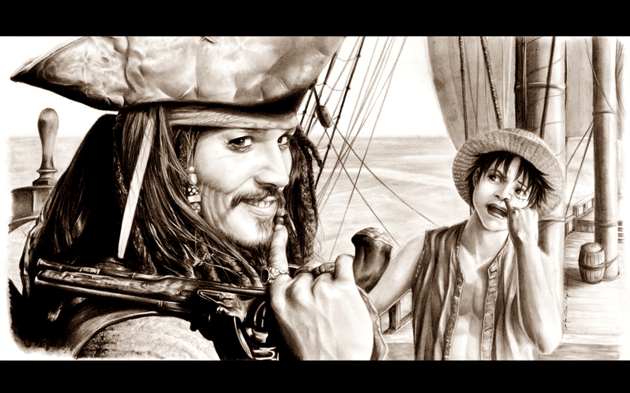 jack sparrow, anime, crossover, pirates of the caribbean