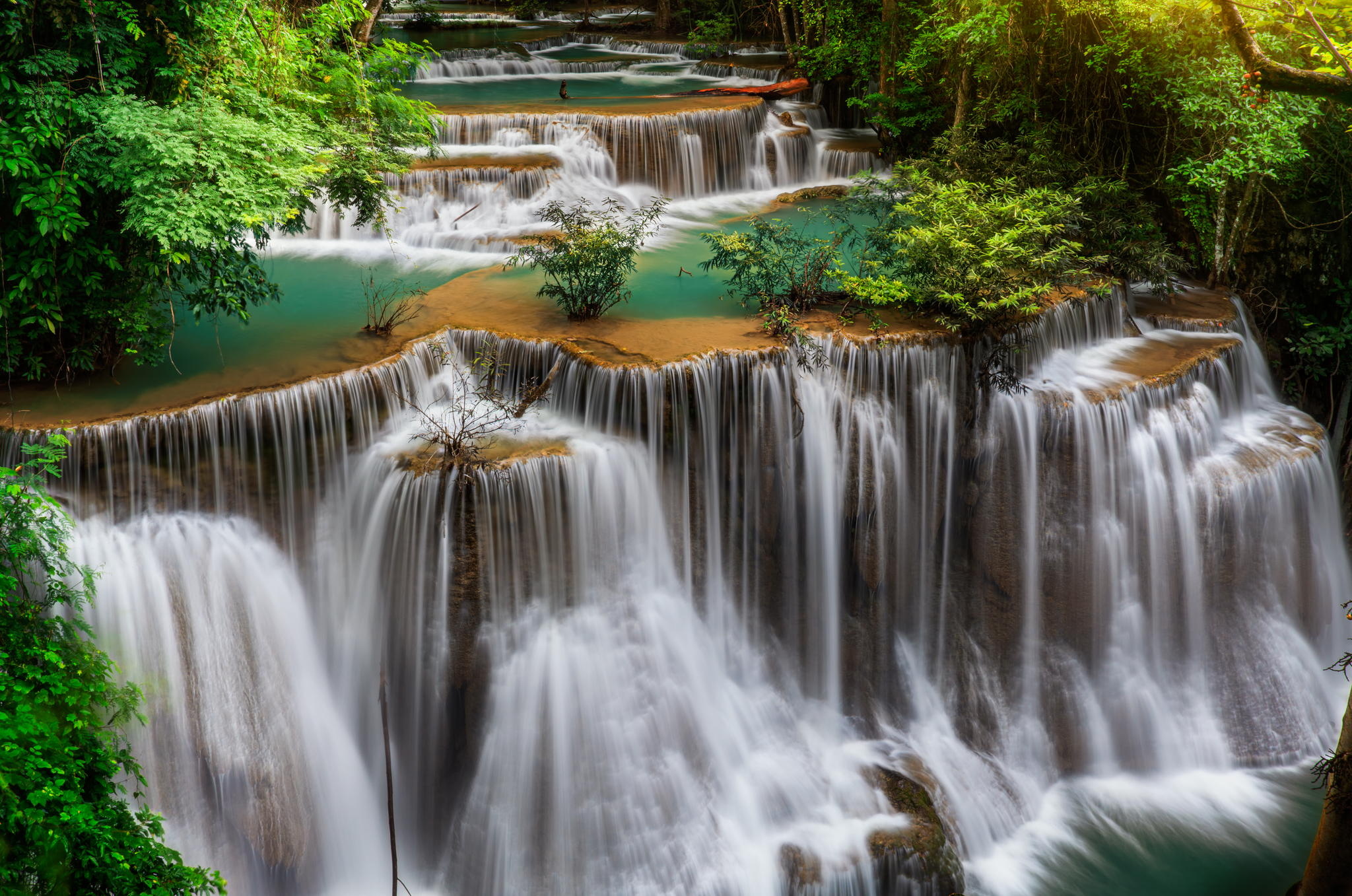 349432壁紙のダウンロード地球, フアイ メイ カミン滝, エラワン国立公園, エラワン滝, タイ, 熱帯, 滝-スクリーンセーバーと写真を無料で
