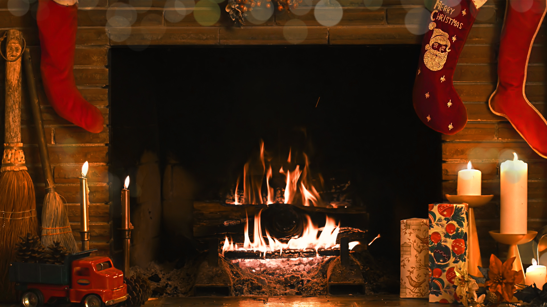 christmas, holiday, candle, fireplace 8K