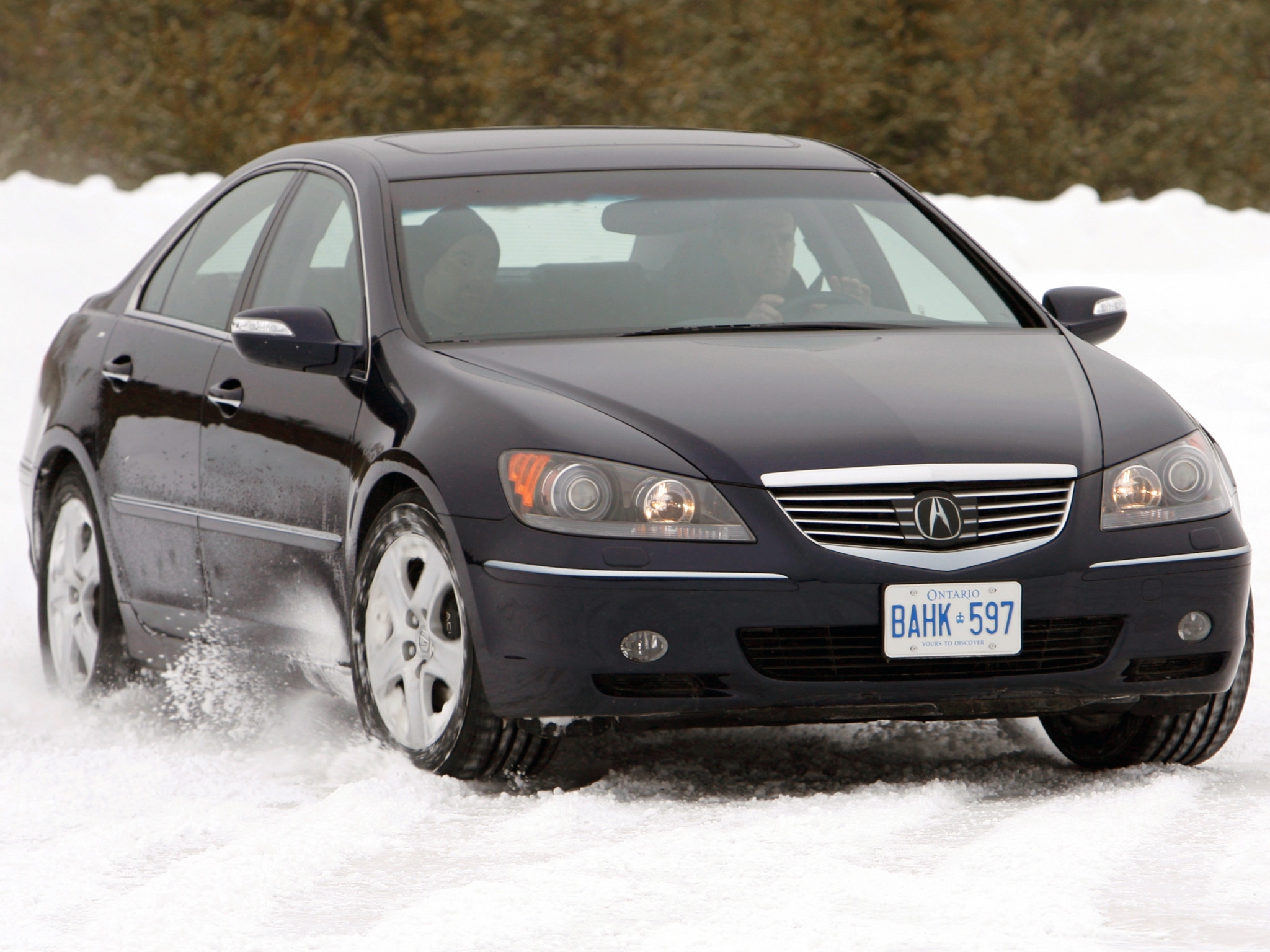 auto, acura, snow, cars, black, front view, style, akura, rl