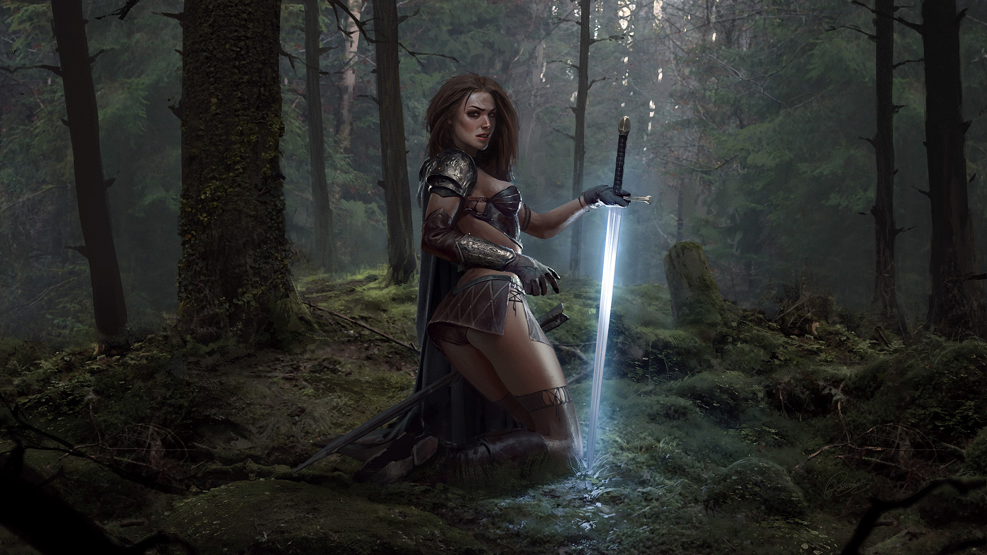 Девушка воин в лесу