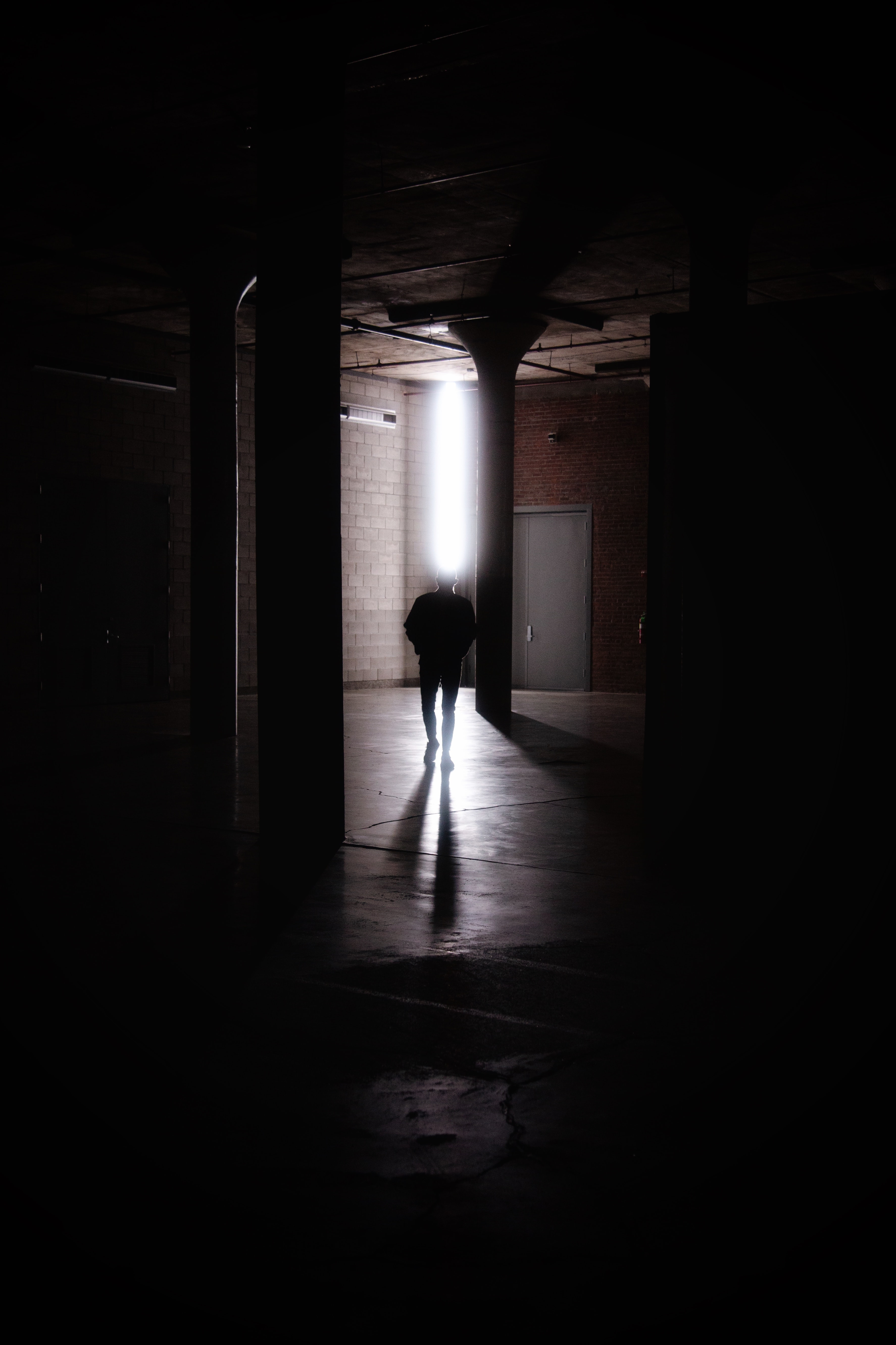 dark, shine, light, silhouette, premises, room, human, person 8K