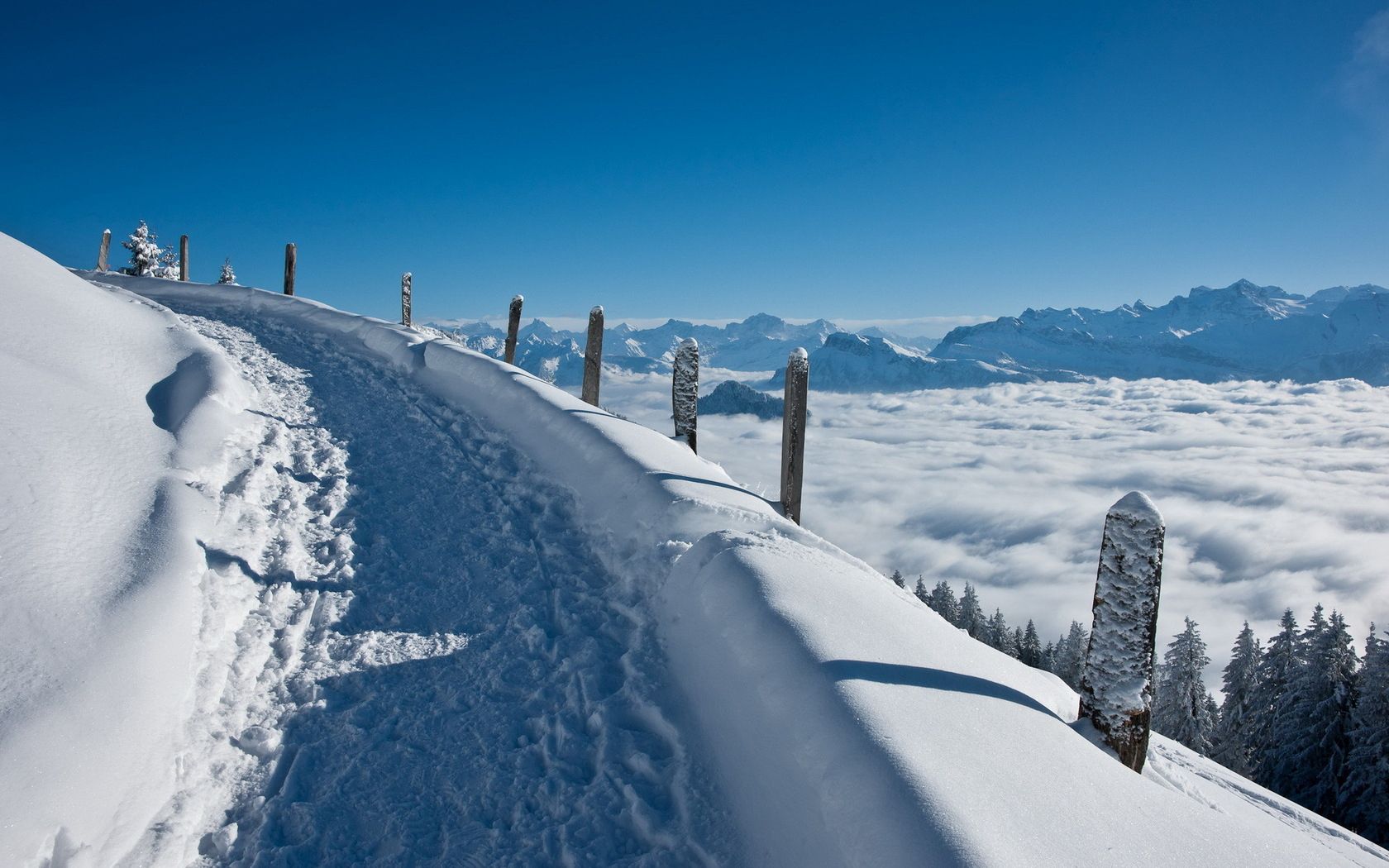 climb, winter, nature, mountains, snow, road, path, trail, lift, stakes, pegging HD wallpaper