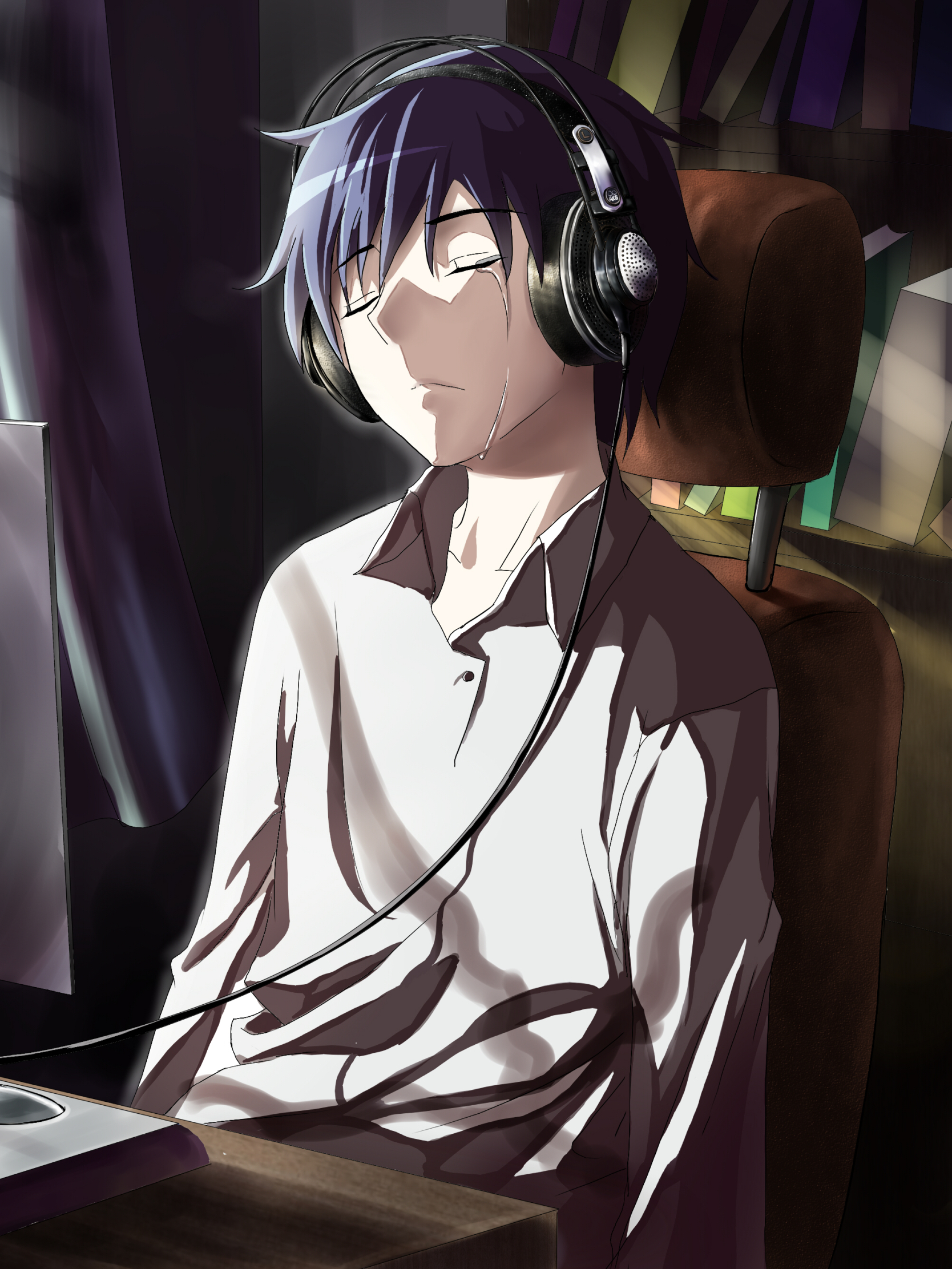anime girl wearing headphone listening to amplifier | Stable Diffusion