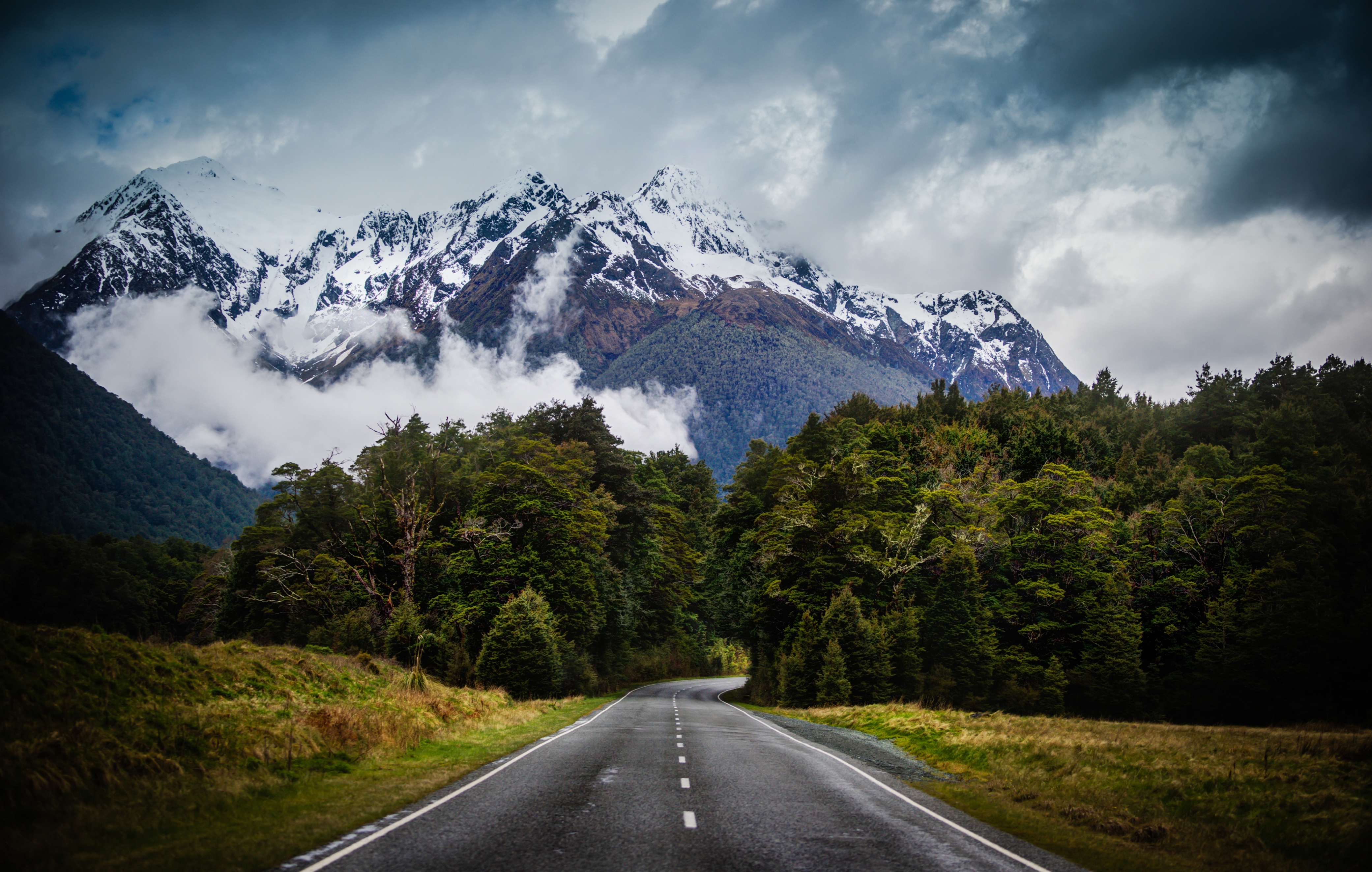 road, aoraki/mount cook, mountains, earth, fog, mount cook, mountain, southern alps