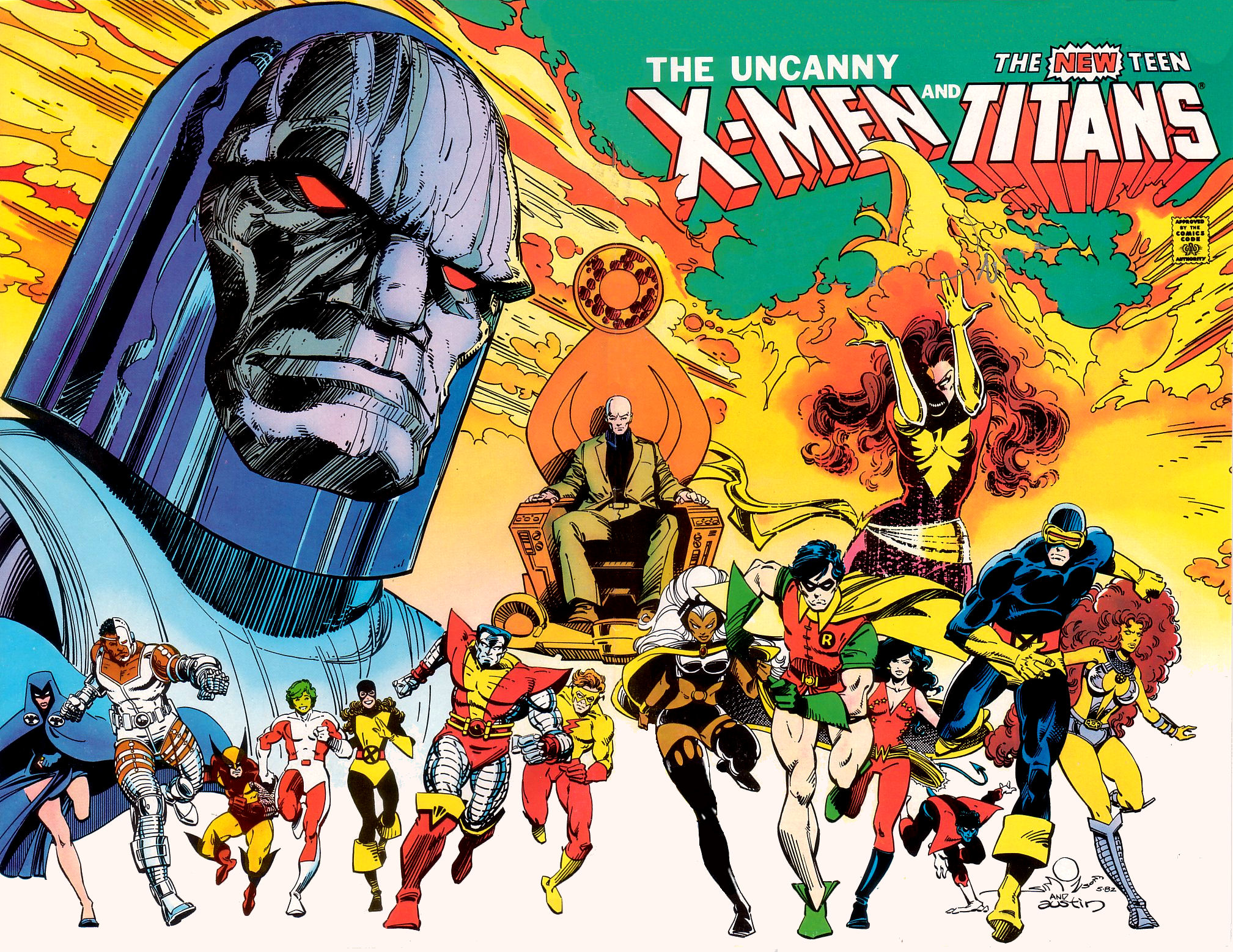 the uncanny x men and the new teen titans, comics, beast boy, charles xavier, colossus, cyborg (dc comics), cyclops (marvel comics), dark phoenix, darkseid (dc comics), dc comics, donna troy, garfield logan, jean grey, kid flash, kitty pryde, nightcrawler (marvel comics), phoenix (marvel comics), professor x, robin (dc comics), starfire (dc comics), storm (marvel comics), teen titans, uncanny x men, wally west, wolverine, wonder girl 1080p