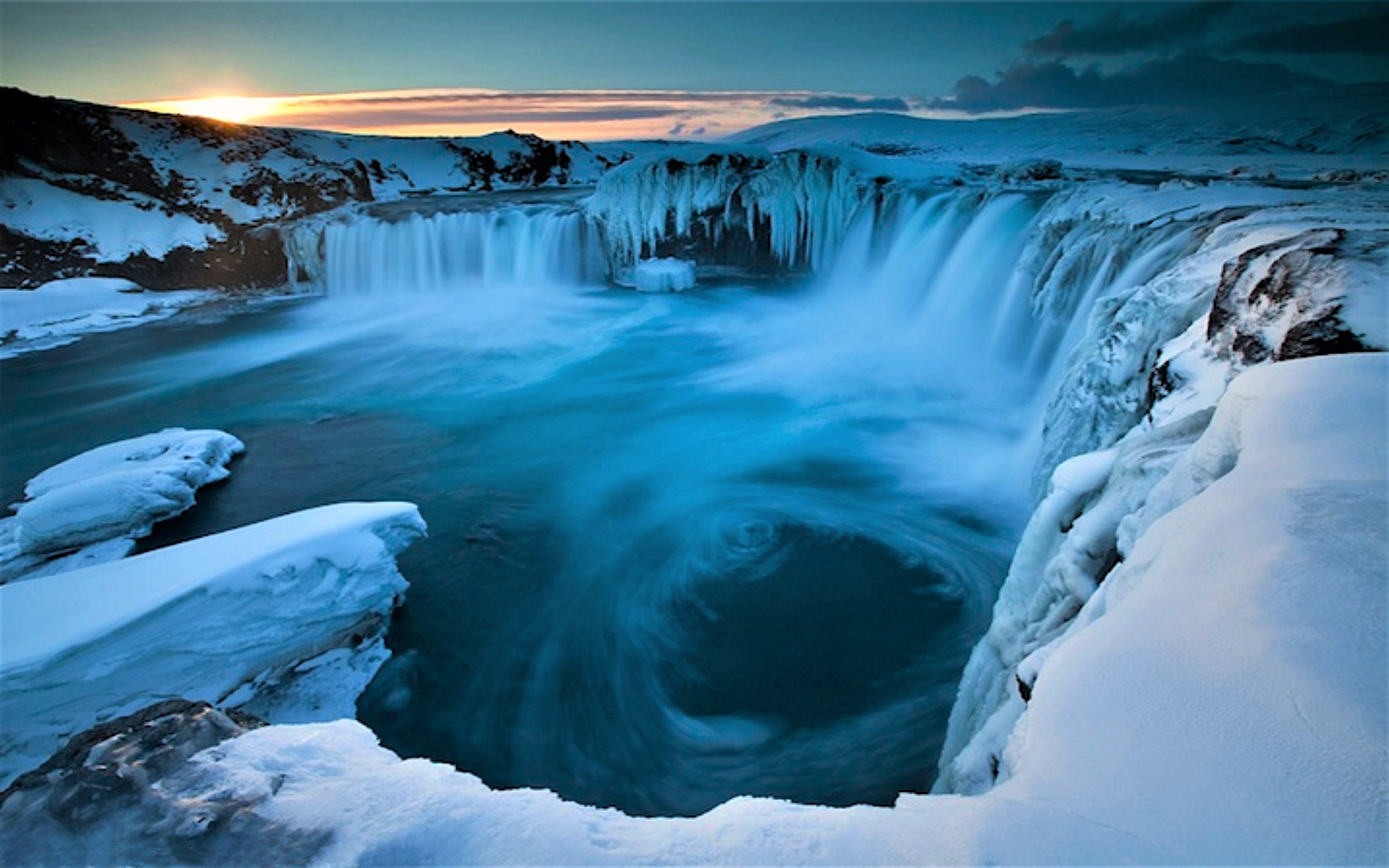 iceland, earth, waterfall, frozen, goðafoss