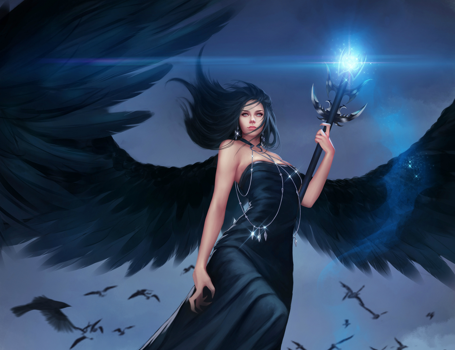 Ангел с черными крыльями арт